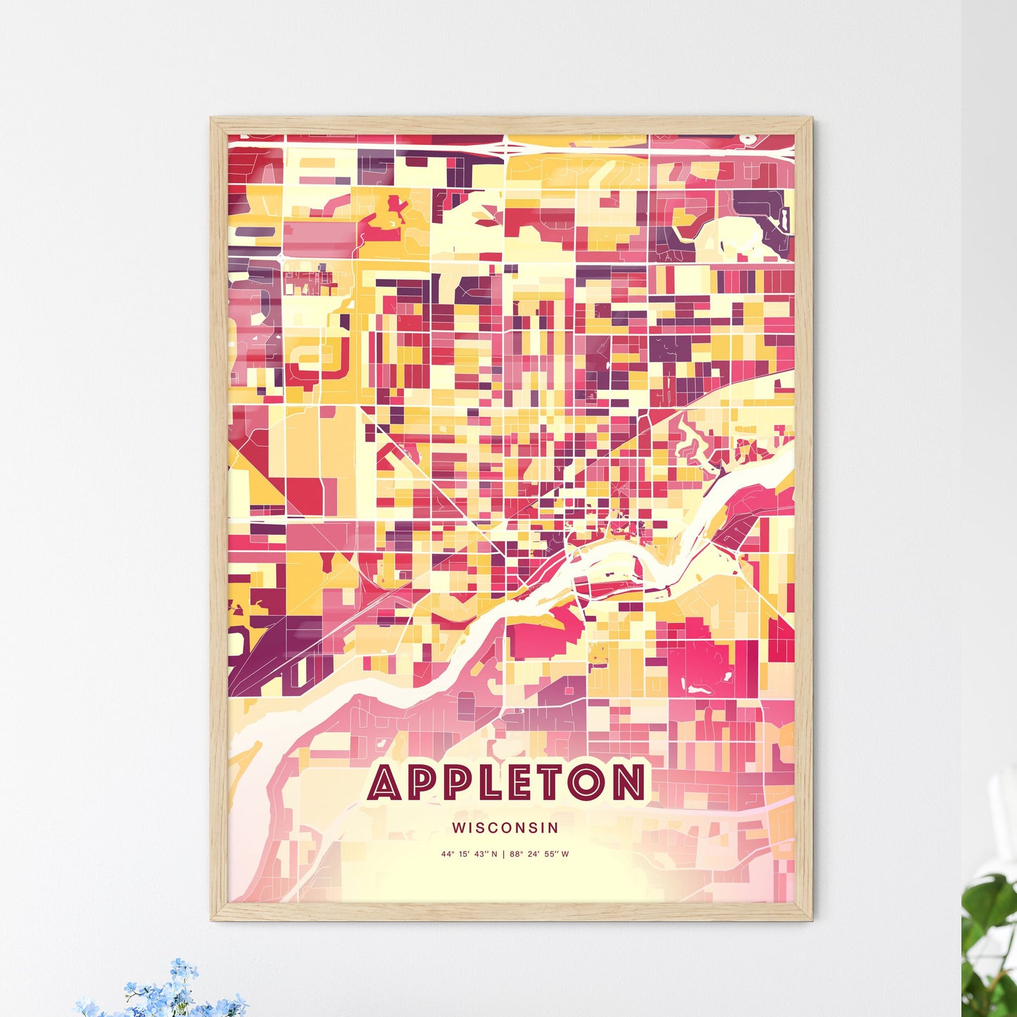 Colorful Appleton Wisconsin Fine Art Map Hot Red