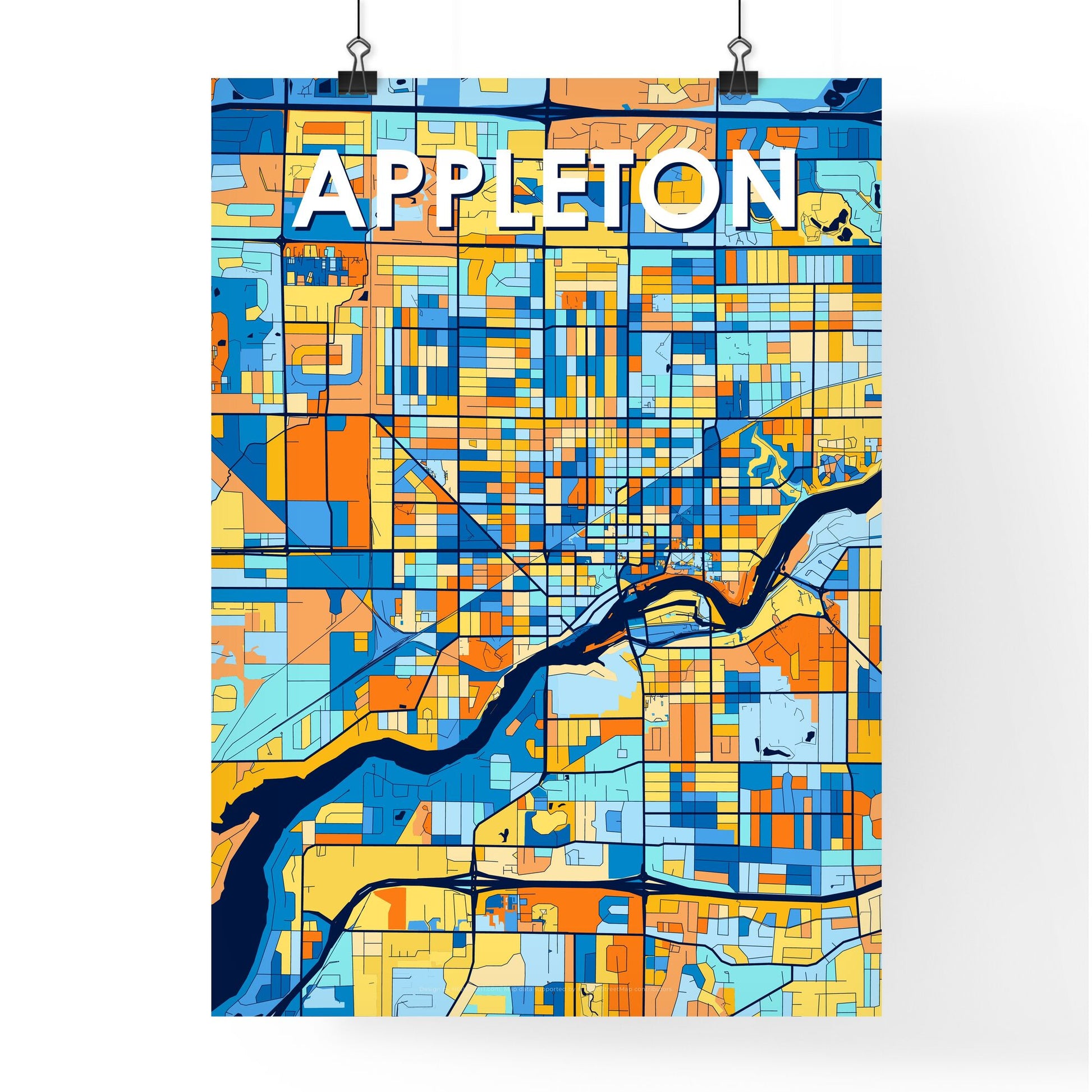 APPLETON WISCONSIN Vibrant Colorful Art Map Poster Blue Orange