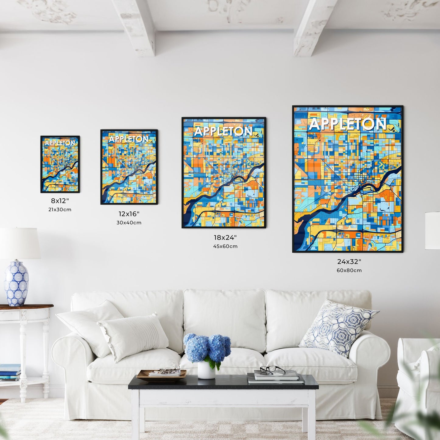 APPLETON WISCONSIN Vibrant Colorful Art Map Poster Blue Orange