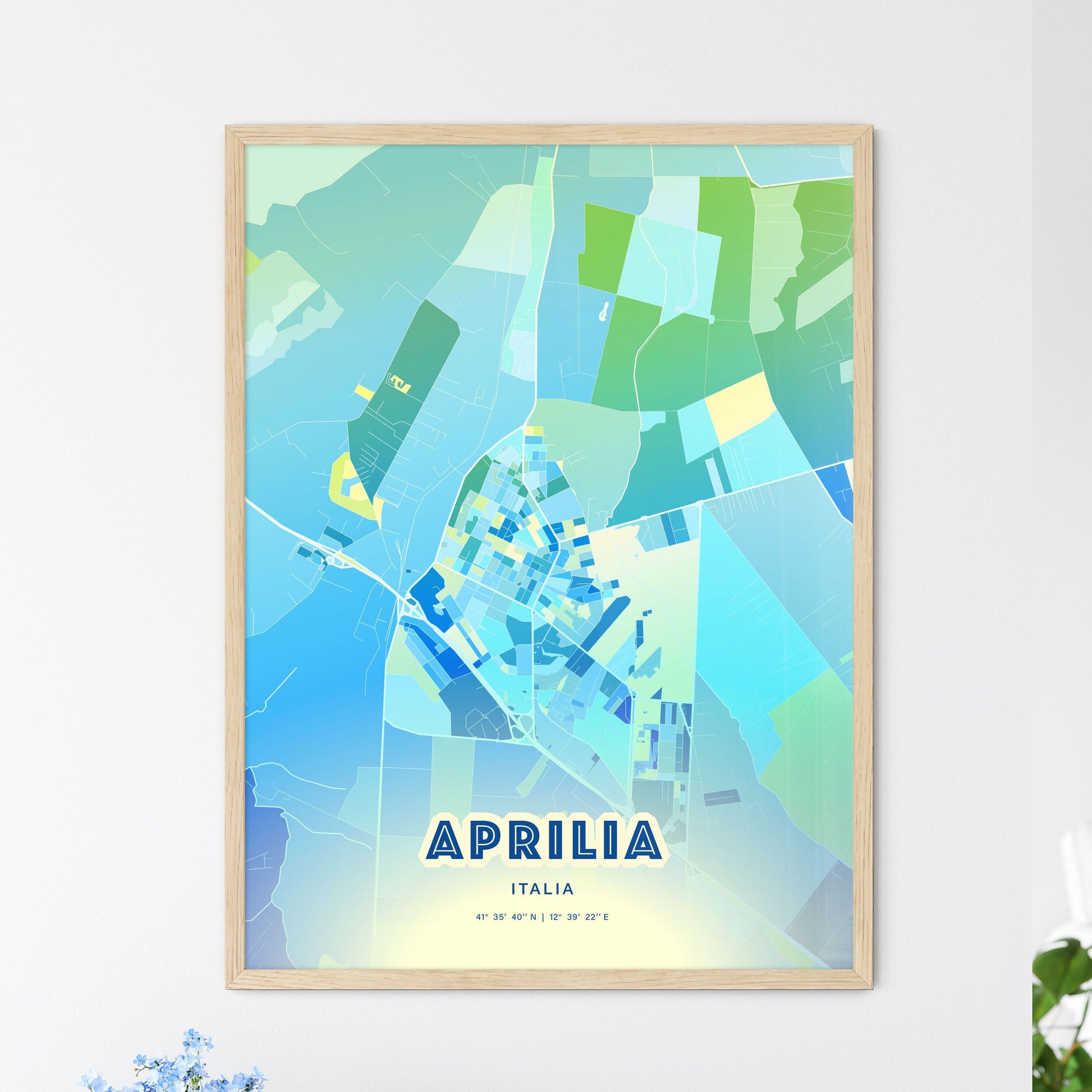 Colorful Aprilia Italy Fine Art Map Cool Blue
