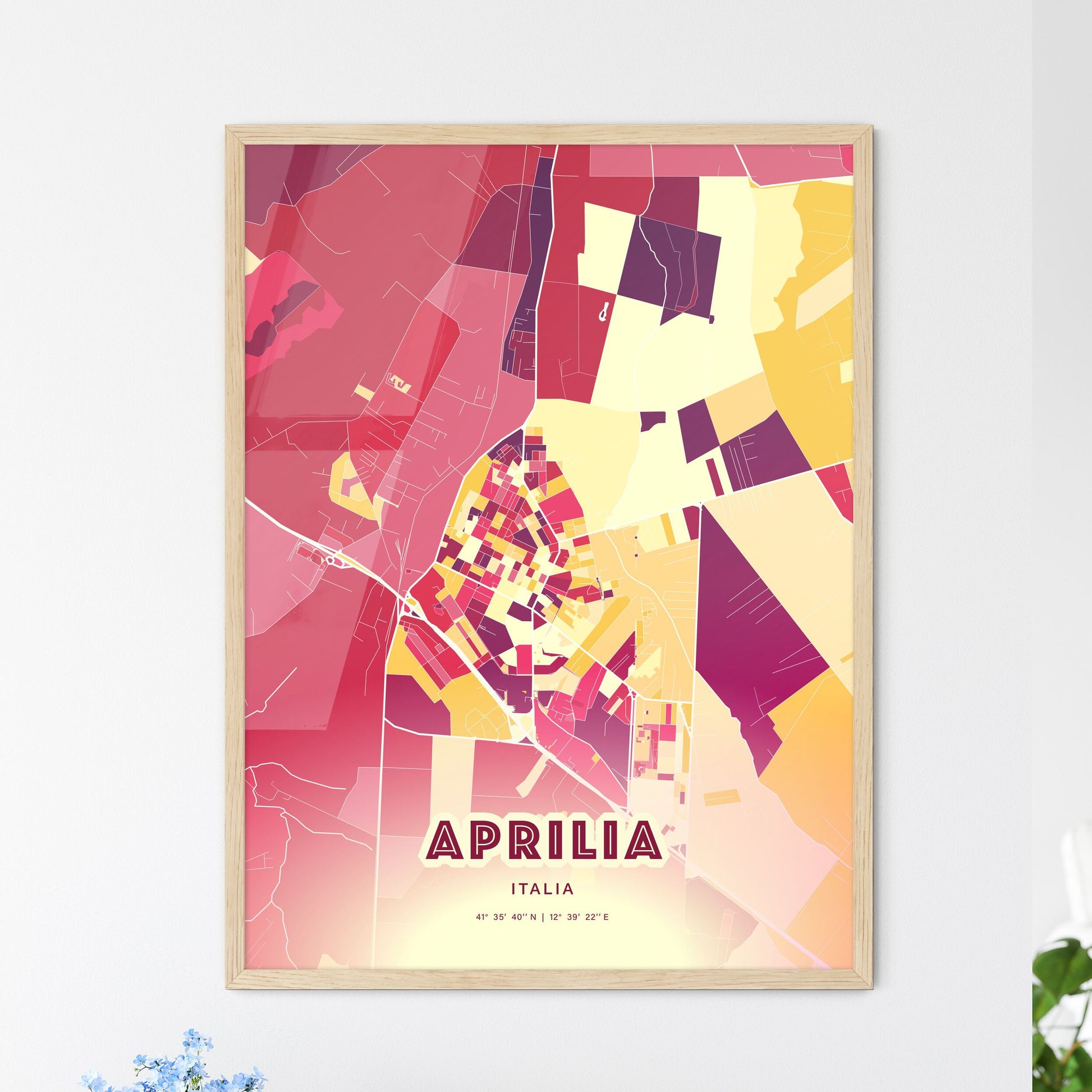 Colorful Aprilia Italy Fine Art Map Hot Red