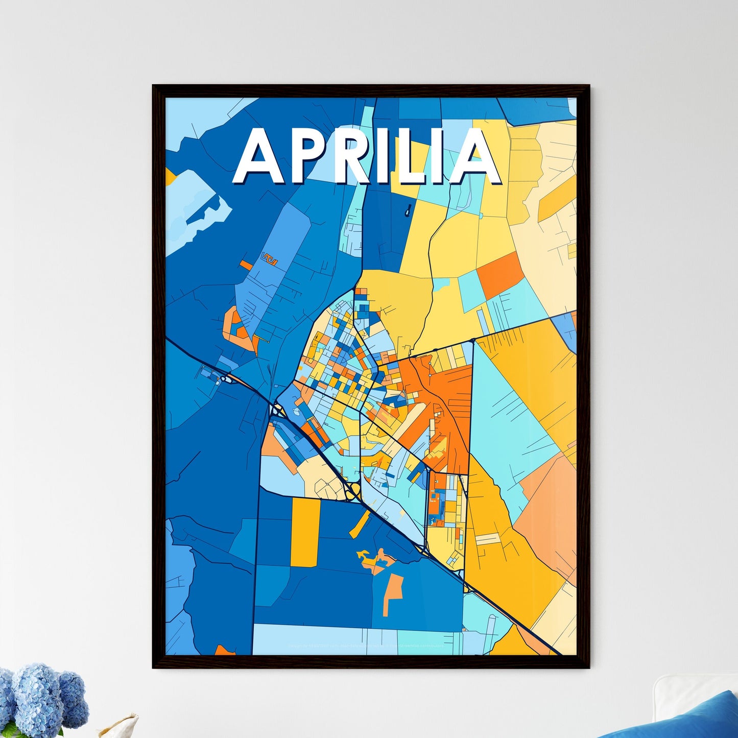 APRILIA ITALY Vibrant Colorful Art Map Poster Blue Orange