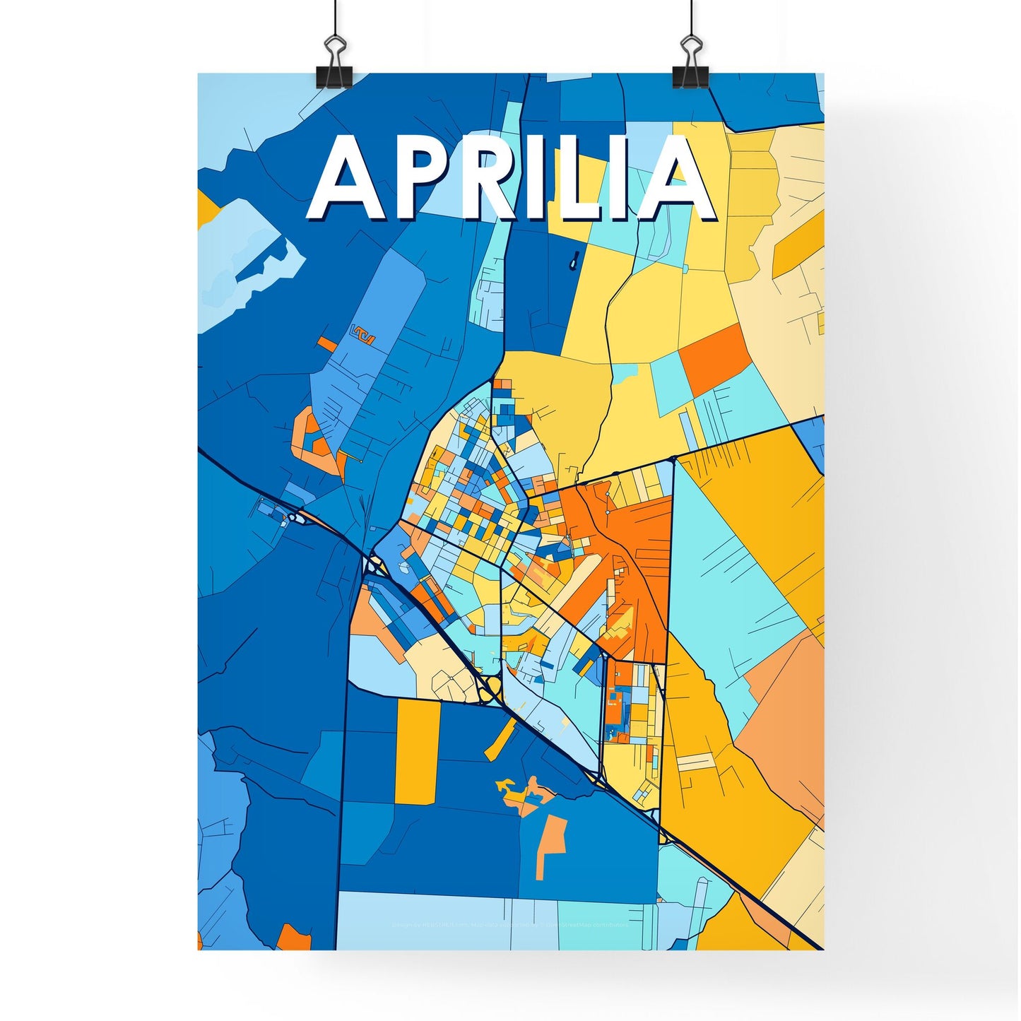 APRILIA ITALY Vibrant Colorful Art Map Poster Blue Orange