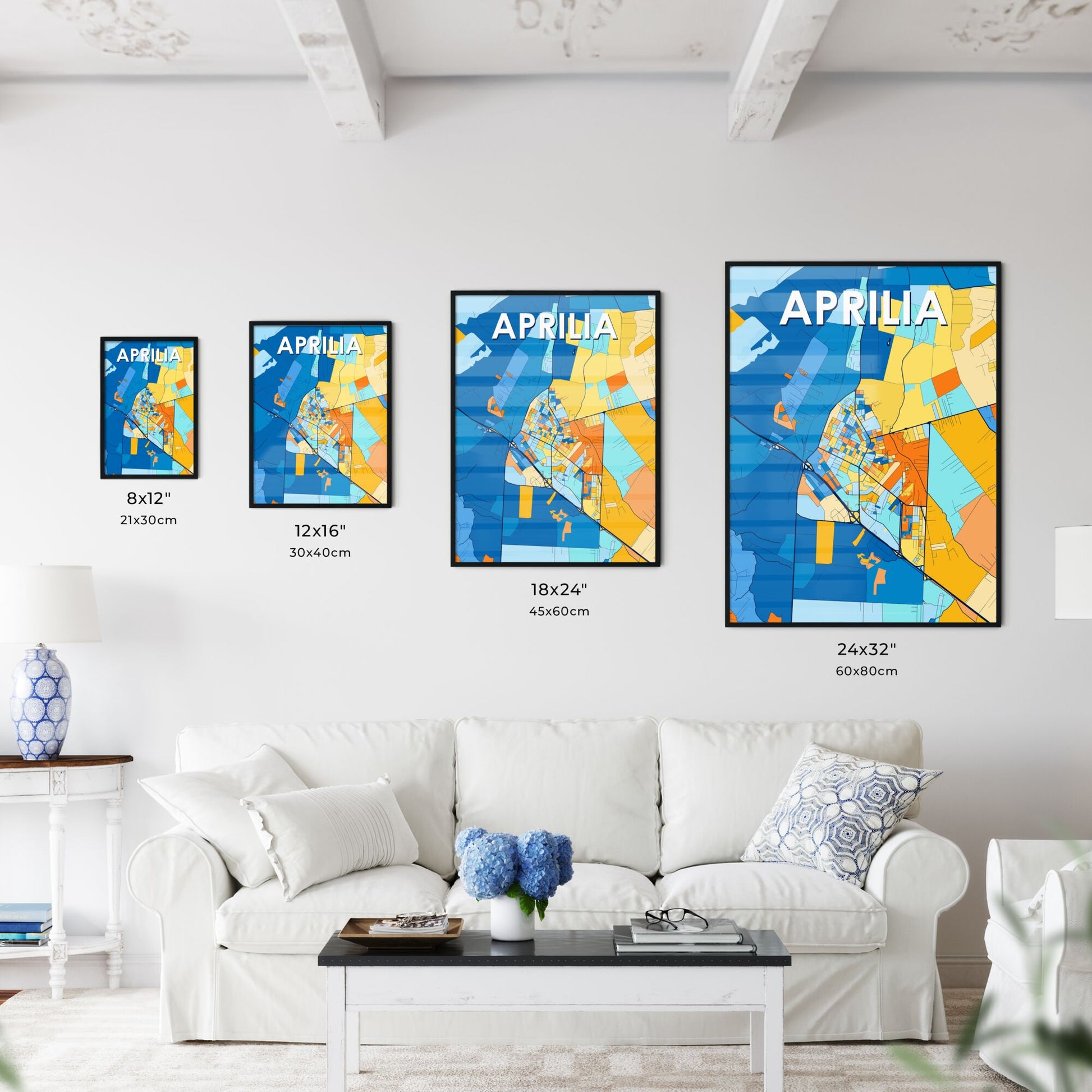 APRILIA ITALY Vibrant Colorful Art Map Poster Blue Orange