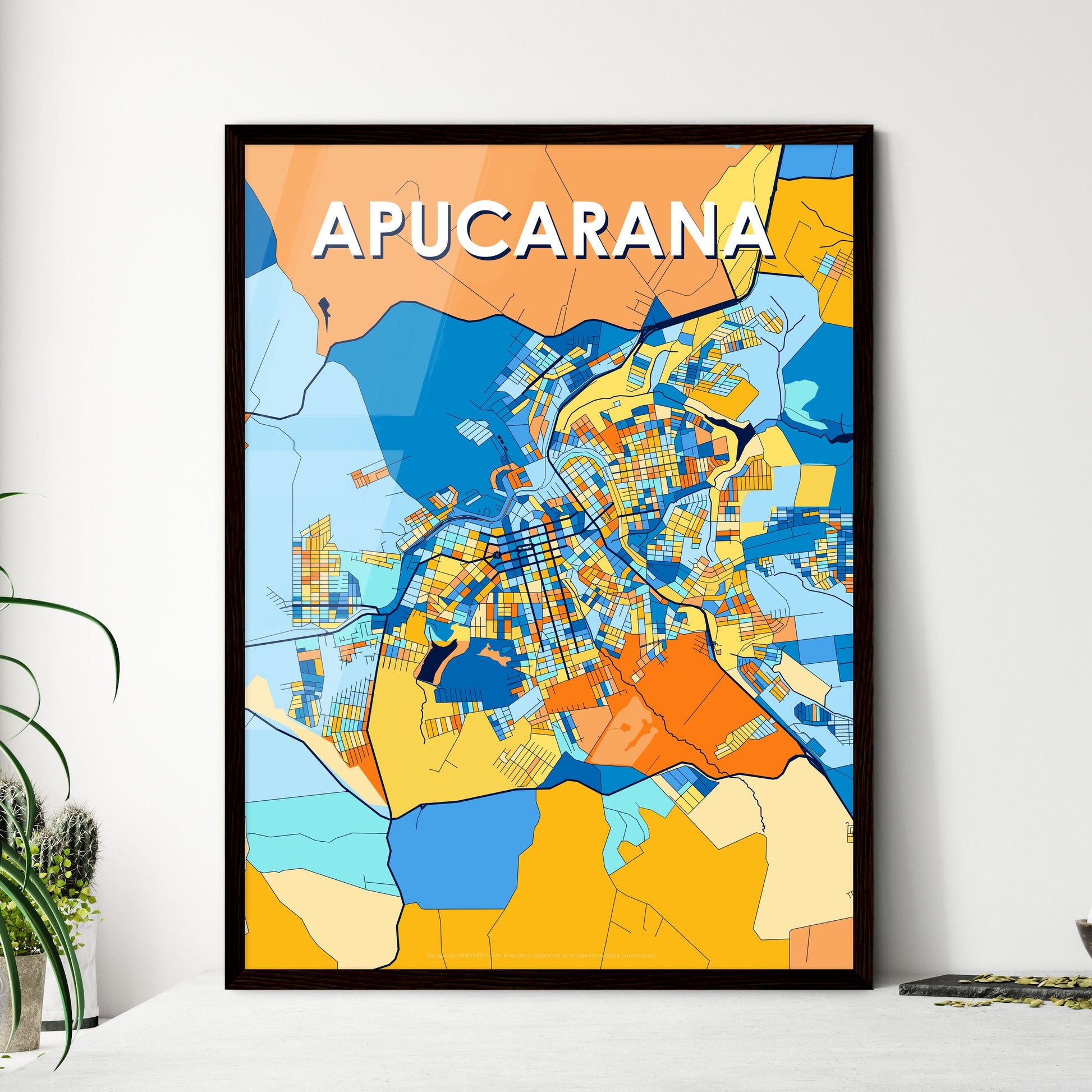 APUCARANA BRAZIL Vibrant Colorful Art Map Poster Blue Orange