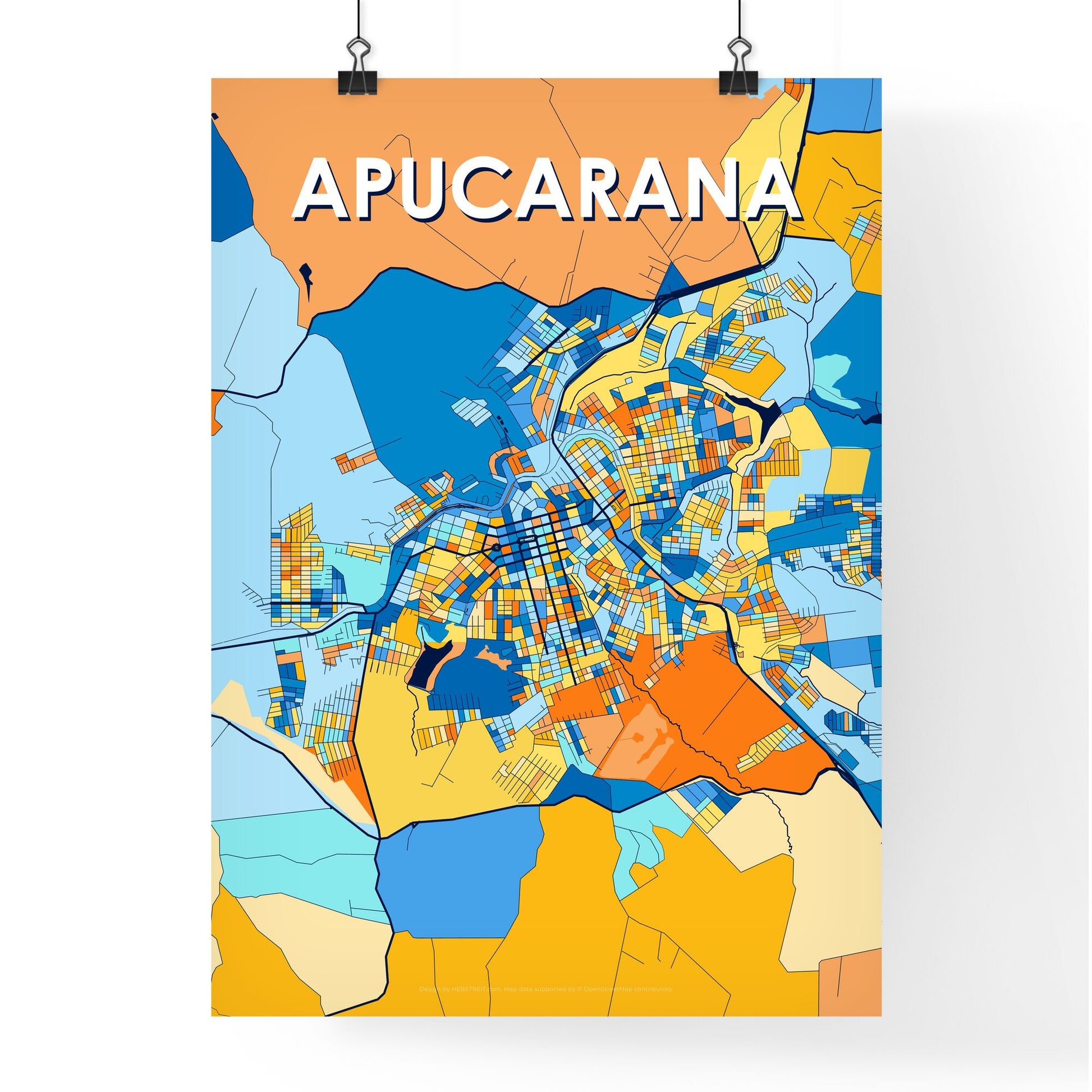 APUCARANA BRAZIL Vibrant Colorful Art Map Poster Blue Orange