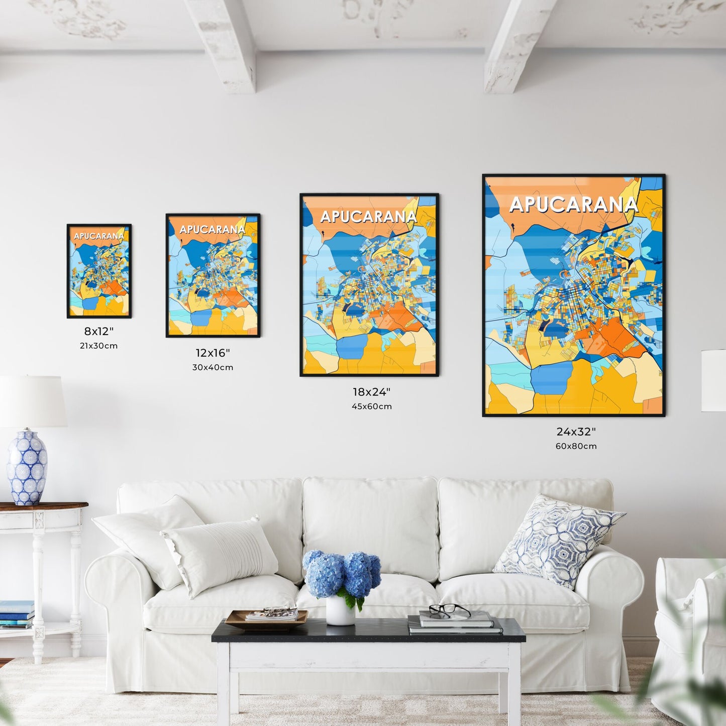 APUCARANA BRAZIL Vibrant Colorful Art Map Poster Blue Orange