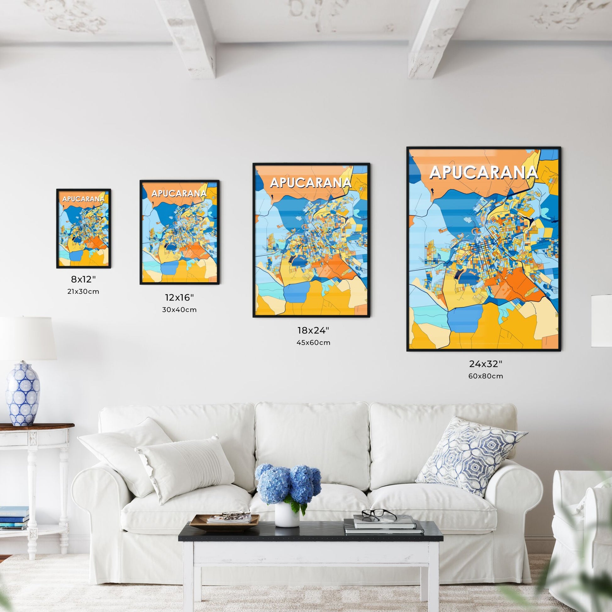 APUCARANA BRAZIL Vibrant Colorful Art Map Poster Blue Orange