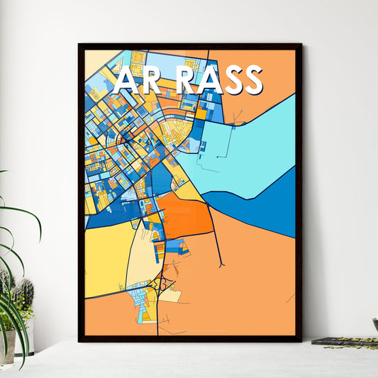 AR RASS SAUDI ARABIA Vibrant Colorful Art Map Poster Blue Orange