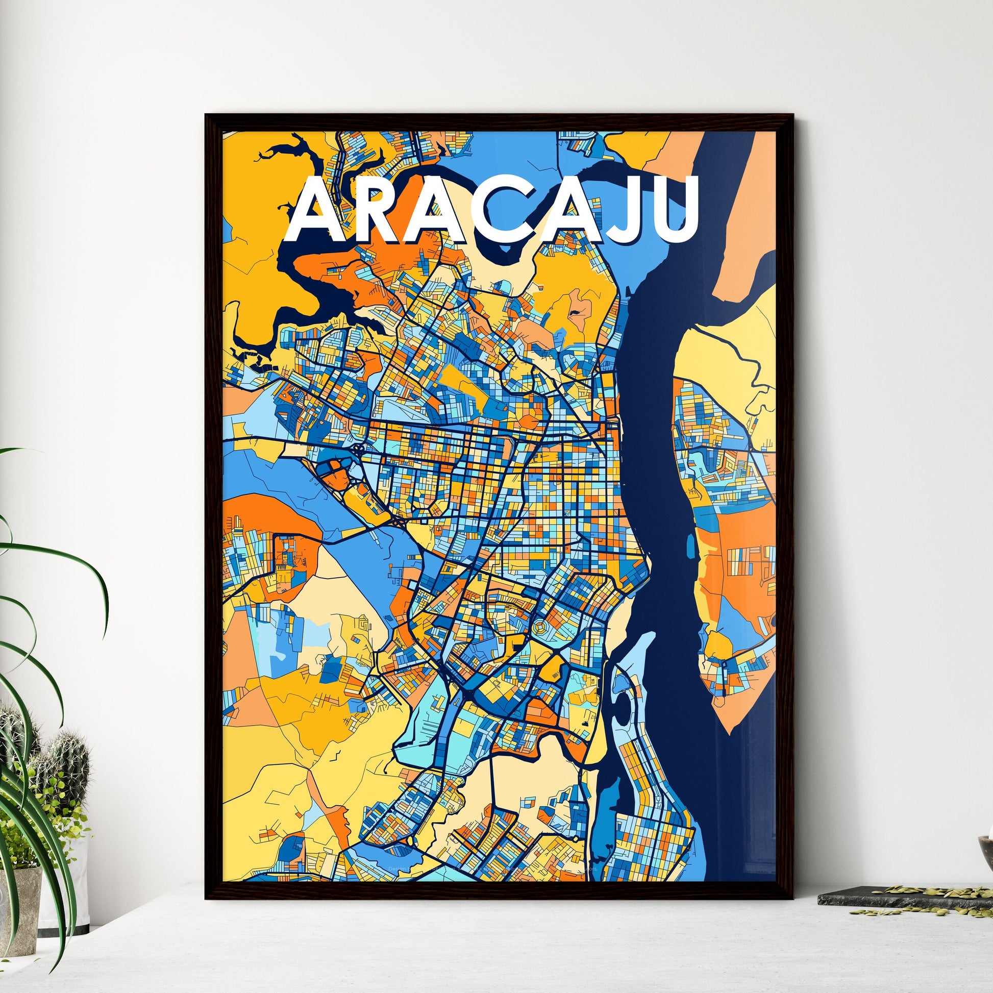 ARACAJU BRAZIL Vibrant Colorful Art Map Poster Blue Orange