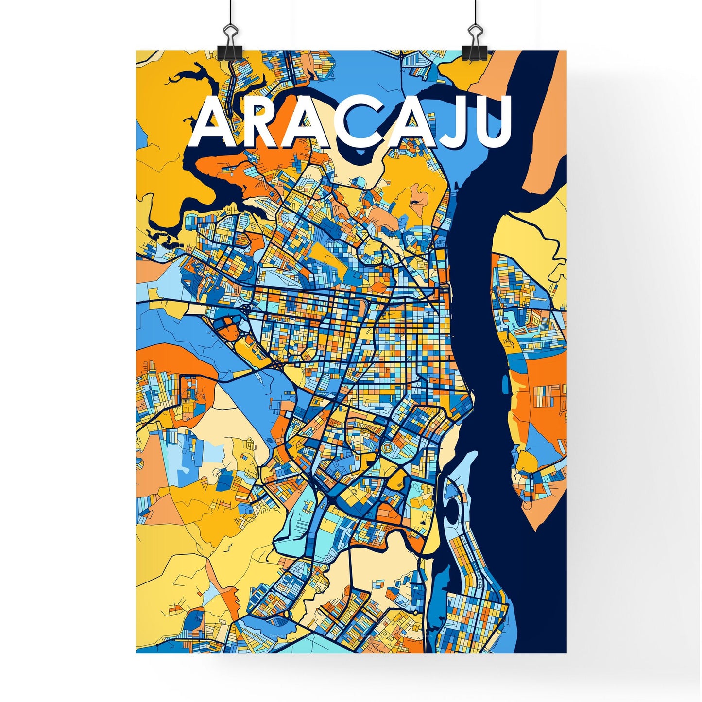 ARACAJU BRAZIL Vibrant Colorful Art Map Poster Blue Orange