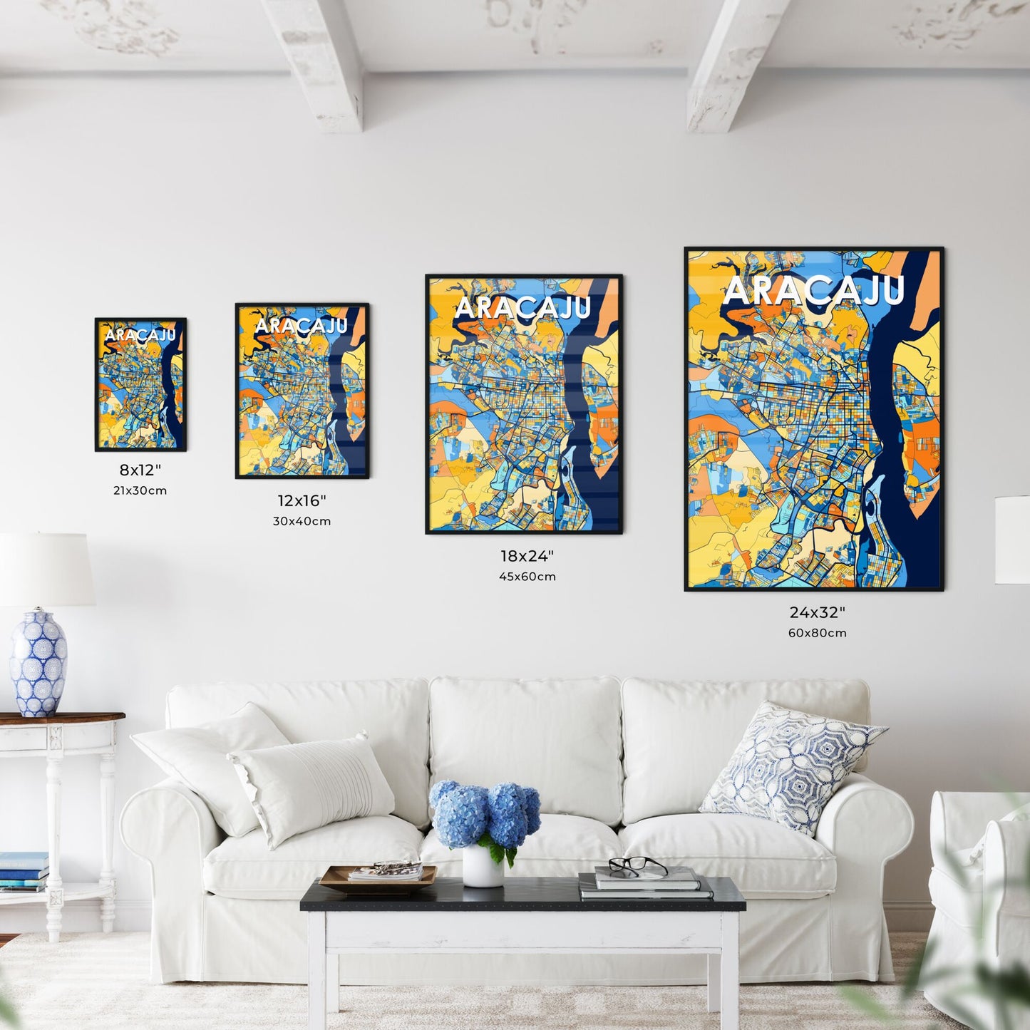 ARACAJU BRAZIL Vibrant Colorful Art Map Poster Blue Orange