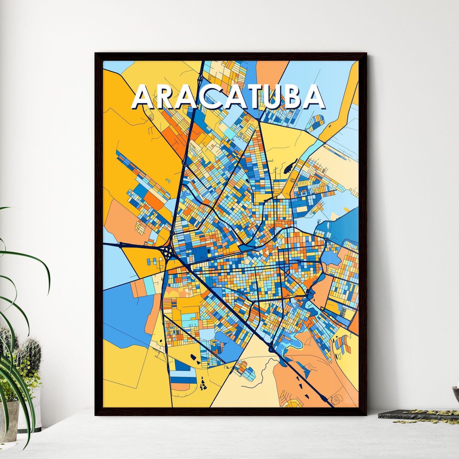 ARACATUBA BRAZIL Vibrant Colorful Art Map Poster Blue Orange