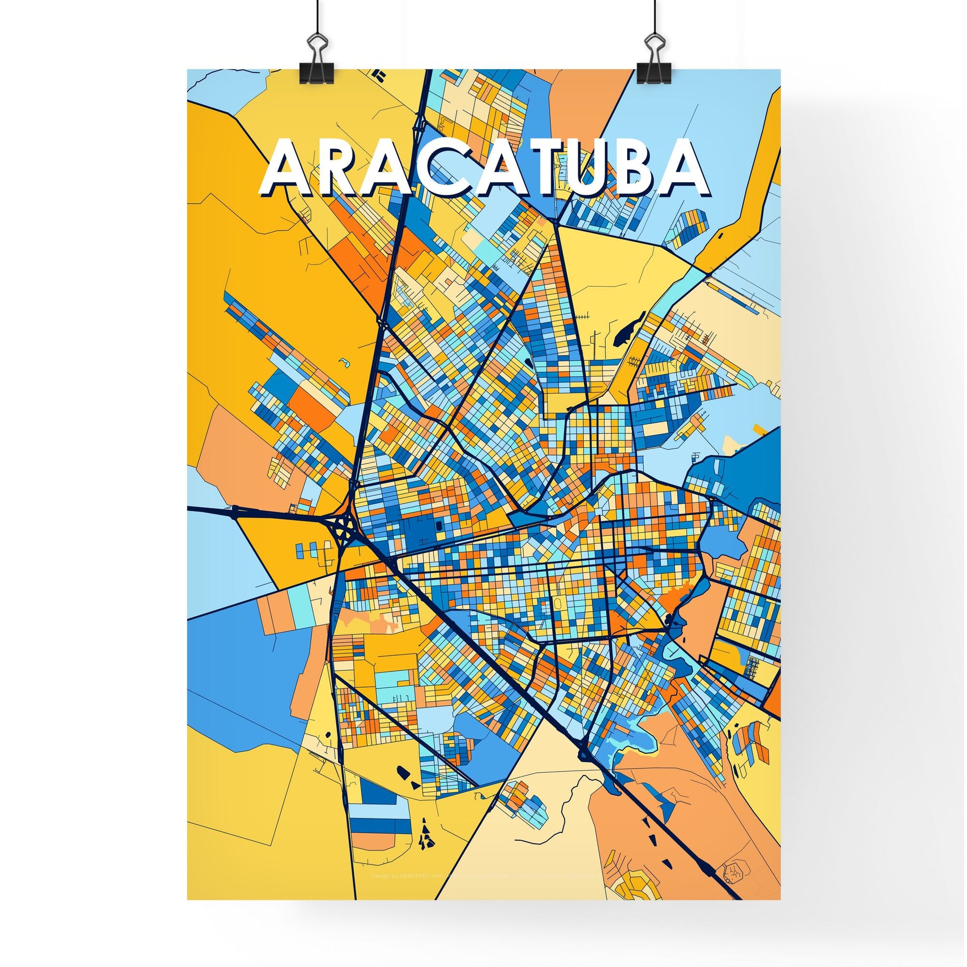 ARACATUBA BRAZIL Vibrant Colorful Art Map Poster Blue Orange