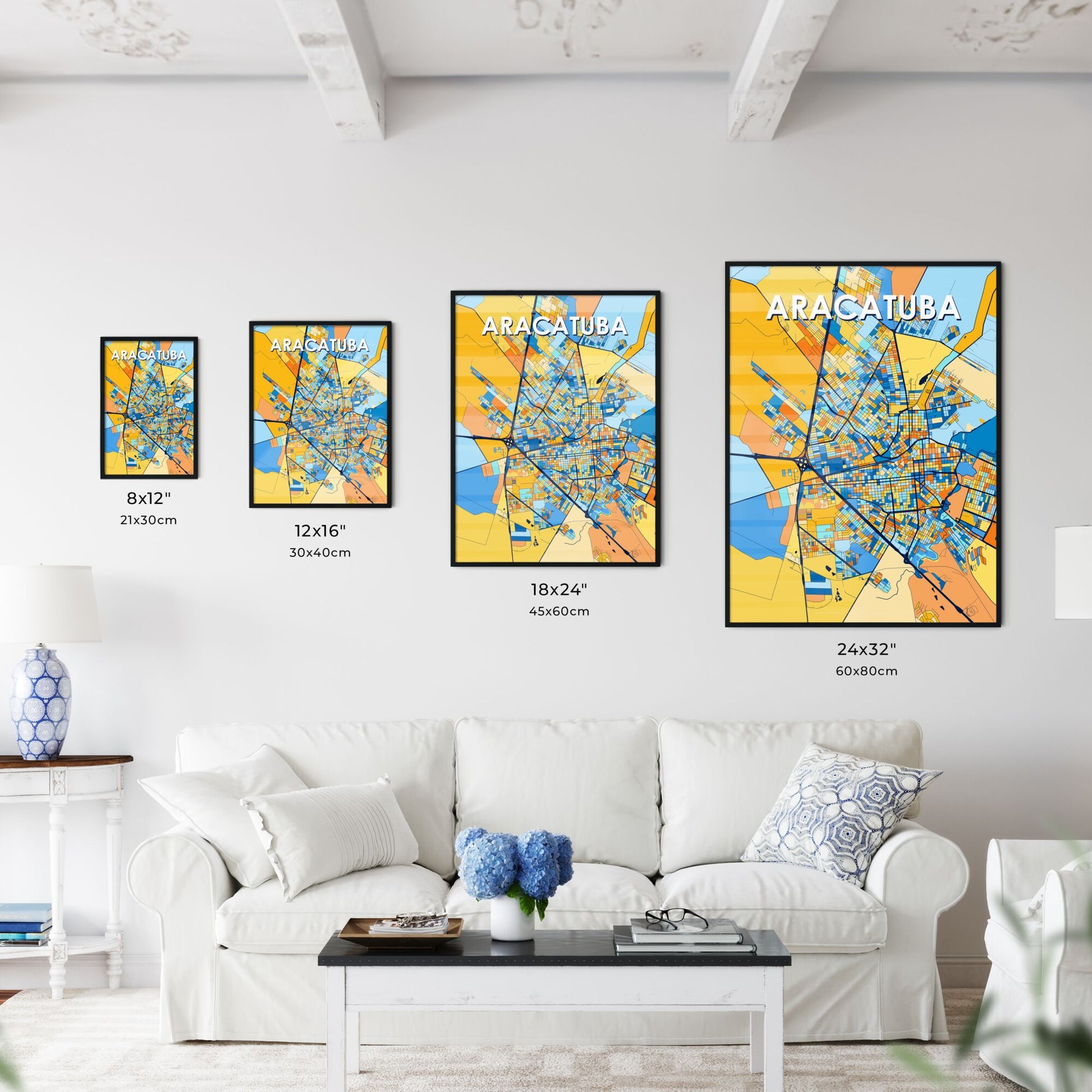 ARACATUBA BRAZIL Vibrant Colorful Art Map Poster Blue Orange