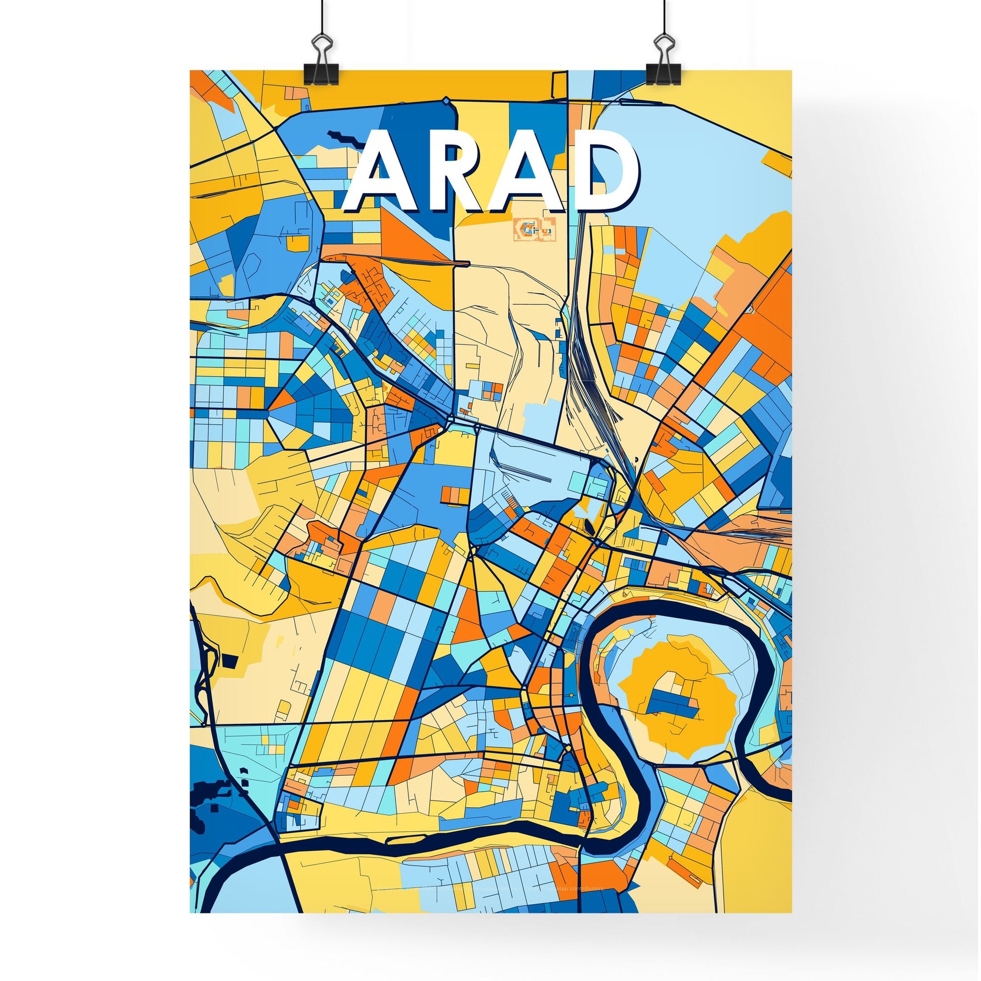 ARAD ROMANIA Vibrant Colorful Art Map Poster Blue Orange