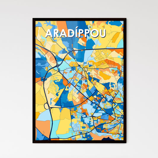 ARADÍPPOU CYPRUS Vibrant Colorful Art Map Poster Blue Orange