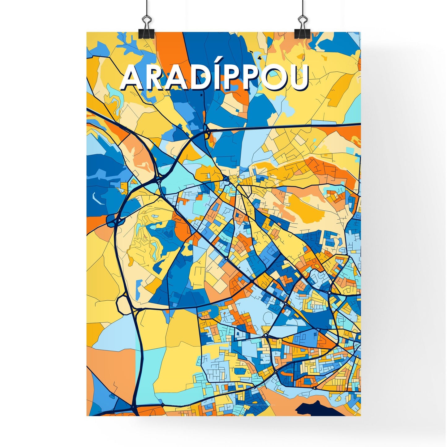 ARADÍPPOU CYPRUS Vibrant Colorful Art Map Poster Blue Orange