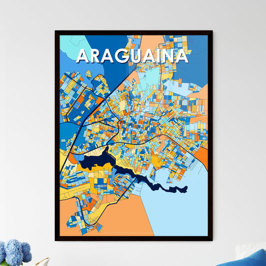 ARAGUAINA BRAZIL Vibrant Colorful Art Map Poster Blue Orange