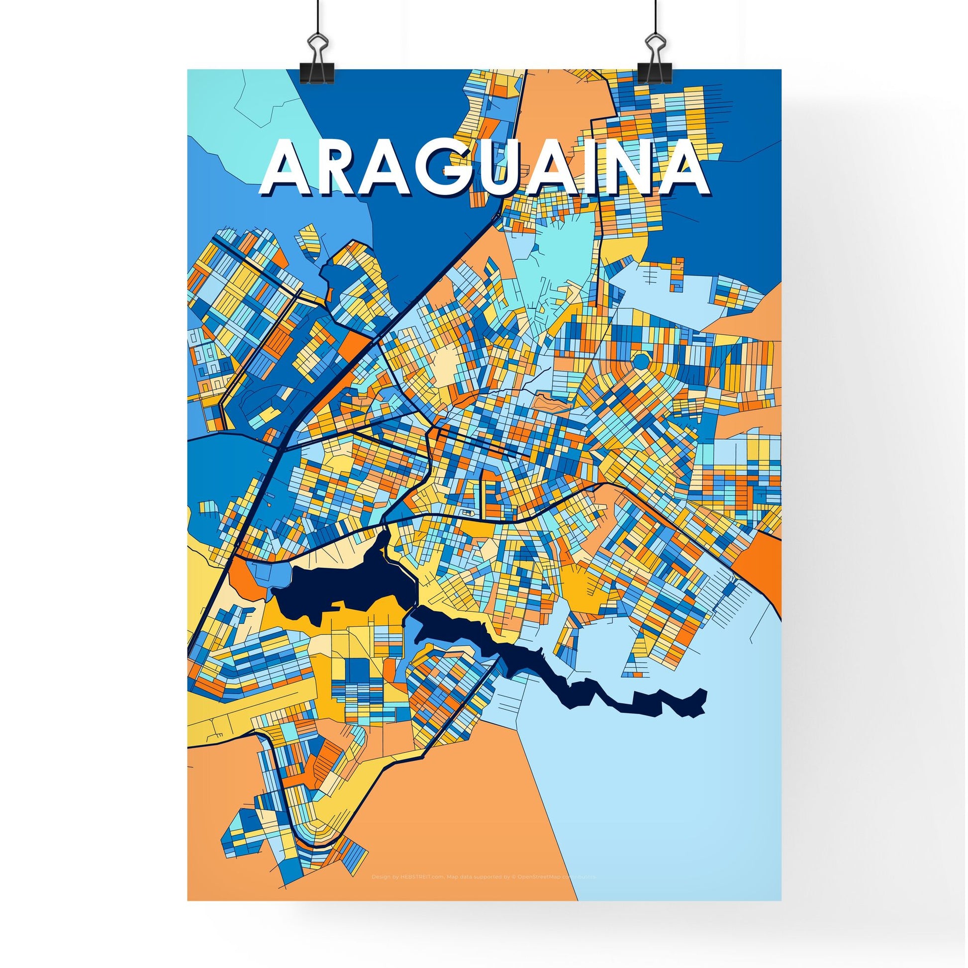 ARAGUAINA BRAZIL Vibrant Colorful Art Map Poster Blue Orange