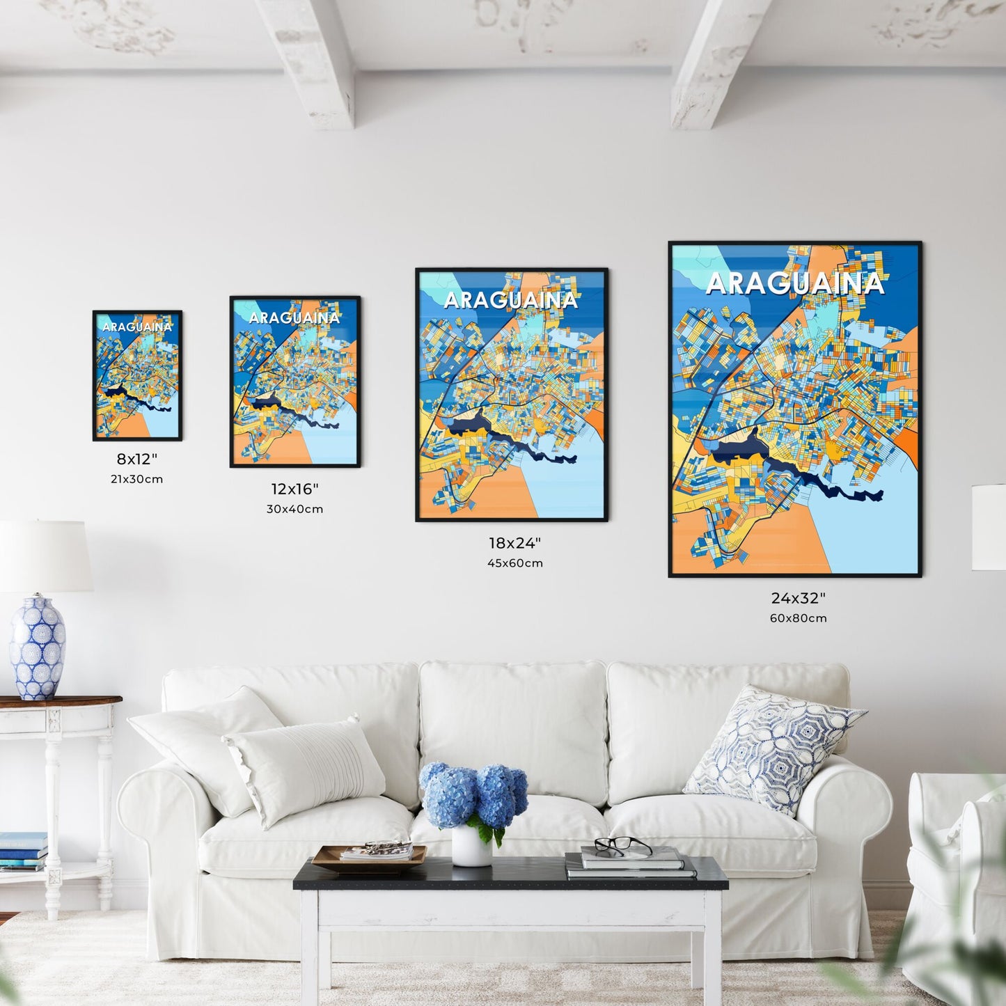 ARAGUAINA BRAZIL Vibrant Colorful Art Map Poster Blue Orange