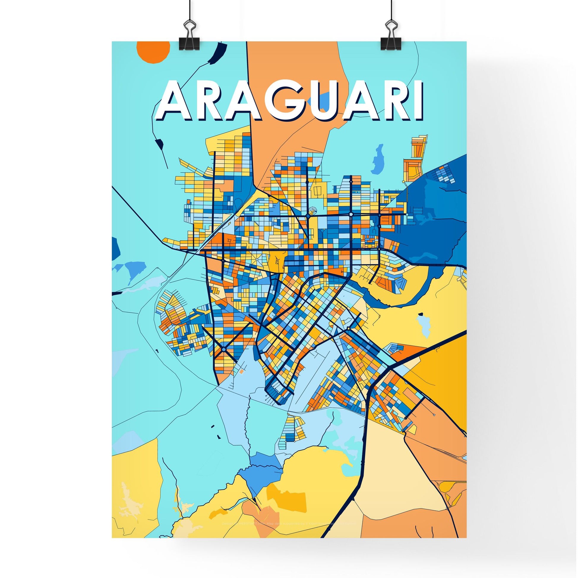 ARAGUARI BRAZIL Vibrant Colorful Art Map Poster Blue Orange