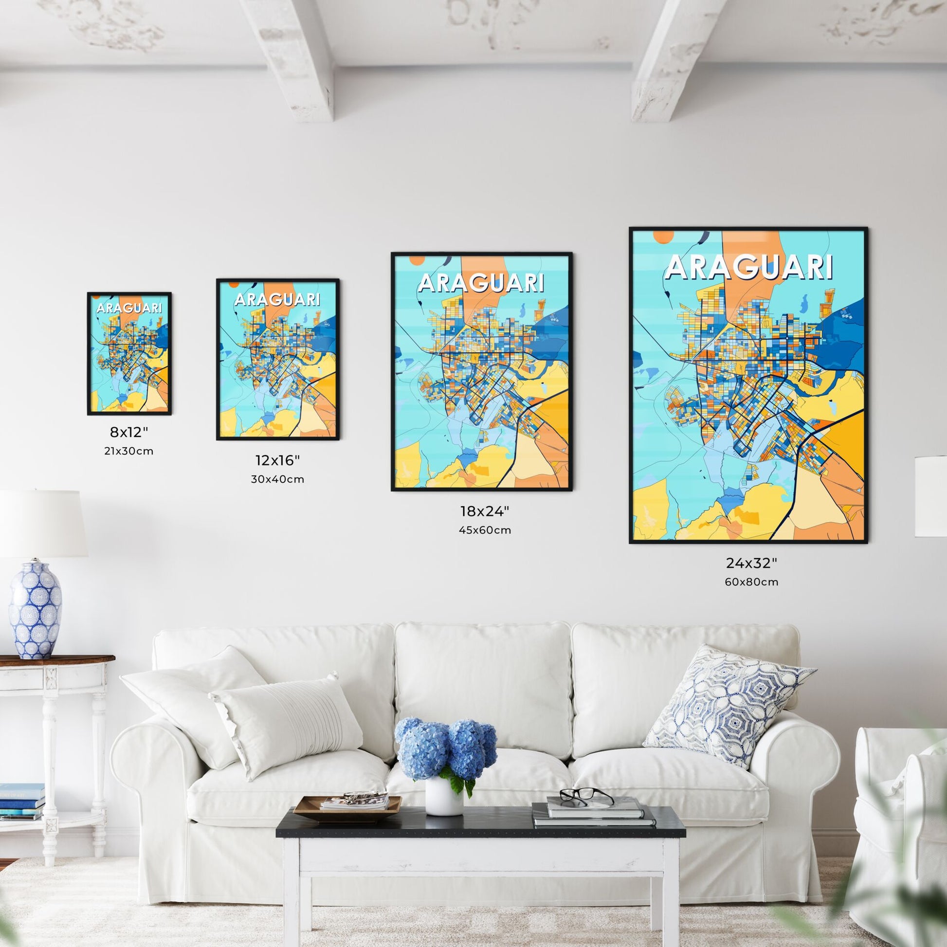 ARAGUARI BRAZIL Vibrant Colorful Art Map Poster Blue Orange