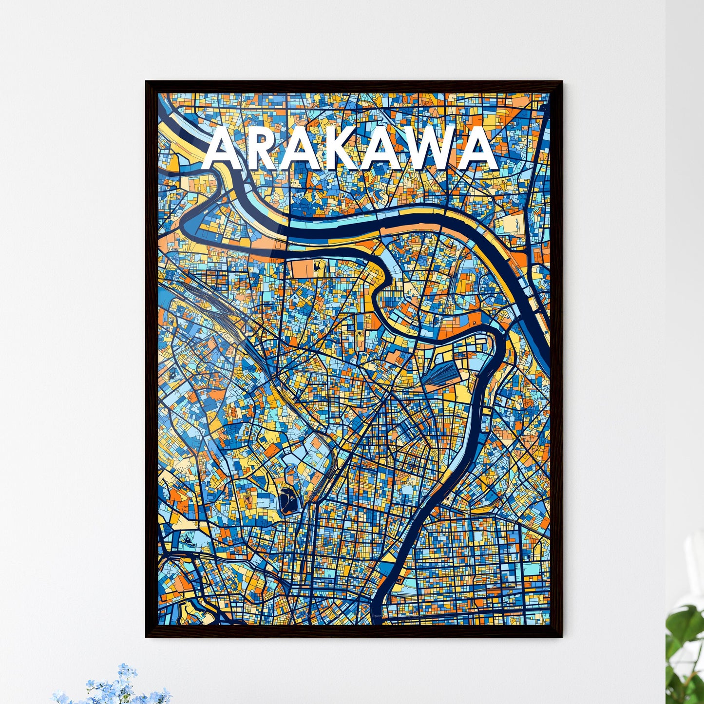 ARAKAWA JAPAN Vibrant Colorful Art Map Poster Blue Orange