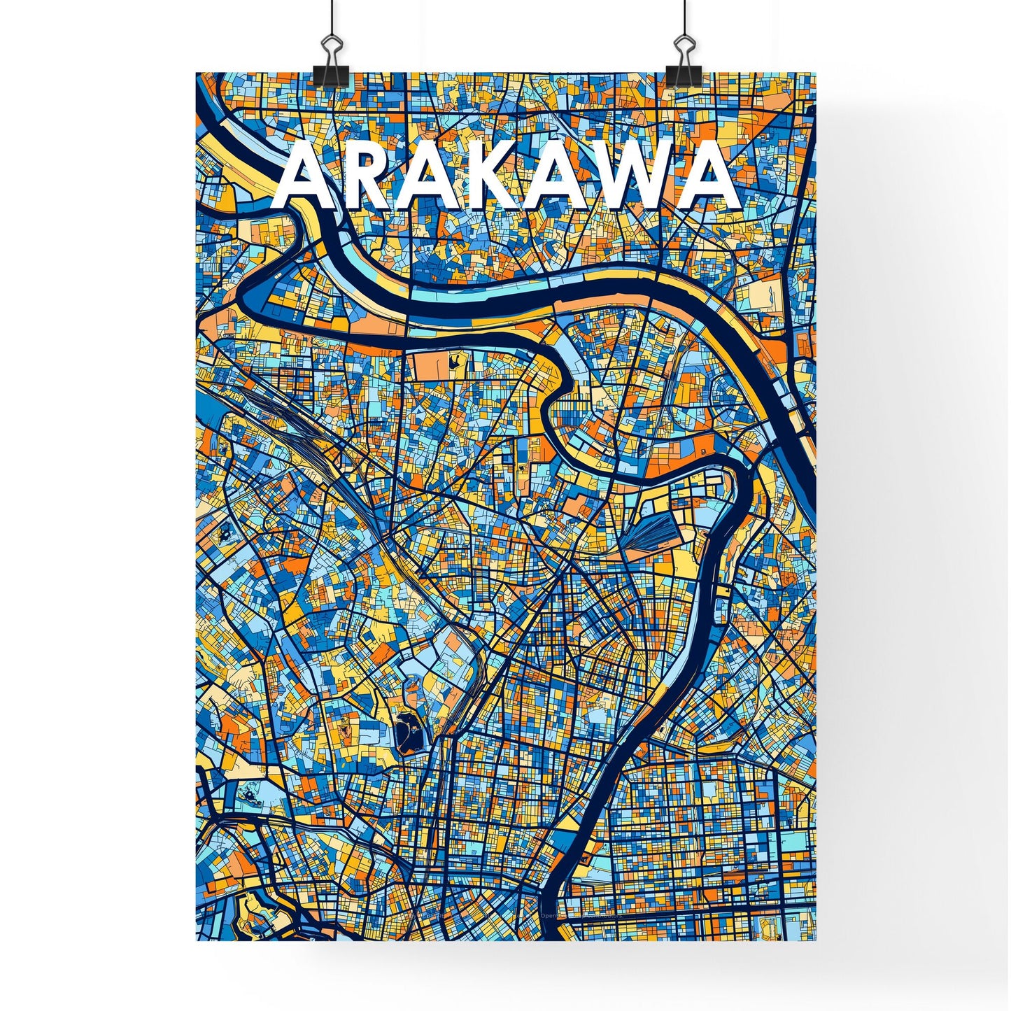 ARAKAWA JAPAN Vibrant Colorful Art Map Poster Blue Orange