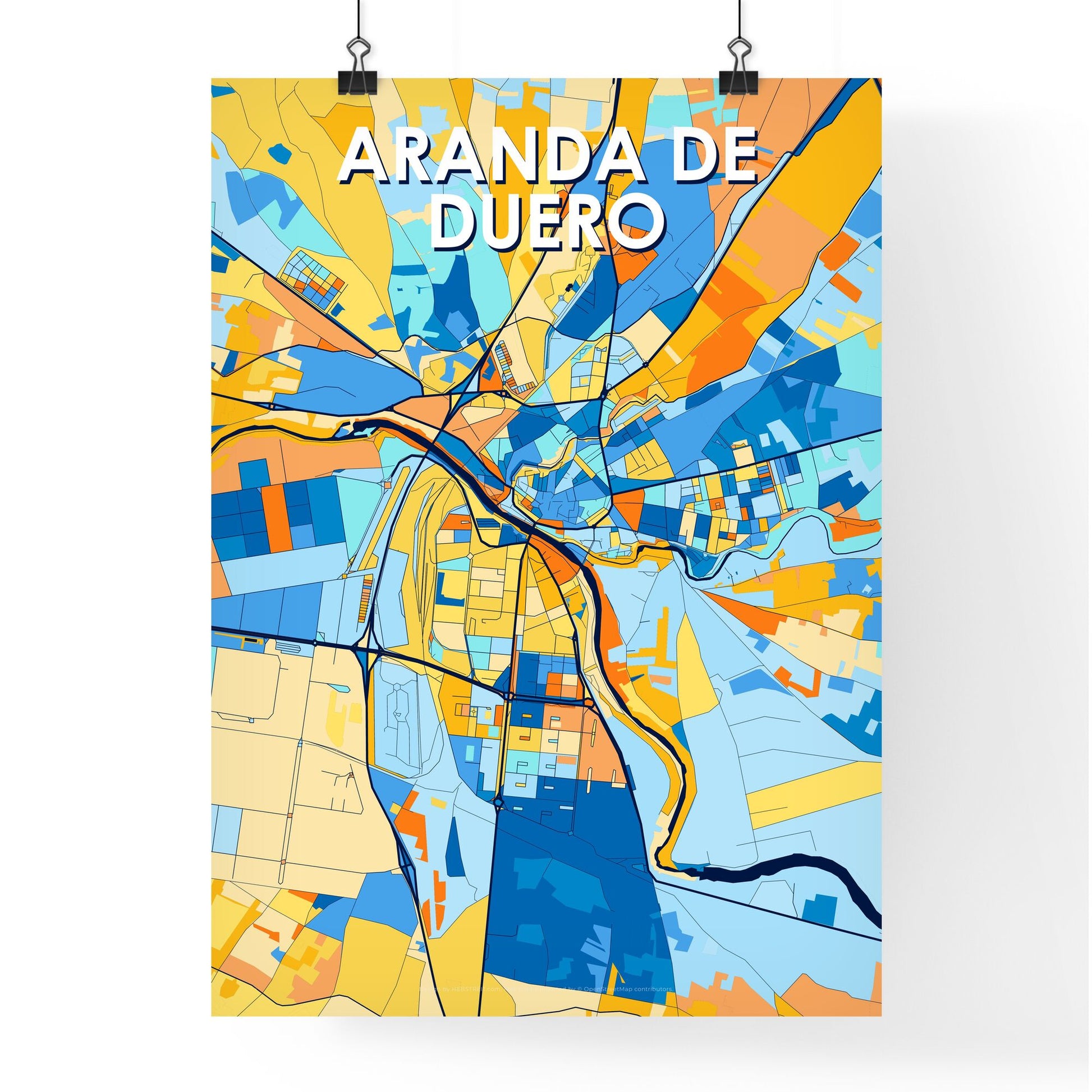 ARANDA DE DUERO SPAIN Vibrant Colorful Art Map Poster Blue Orange