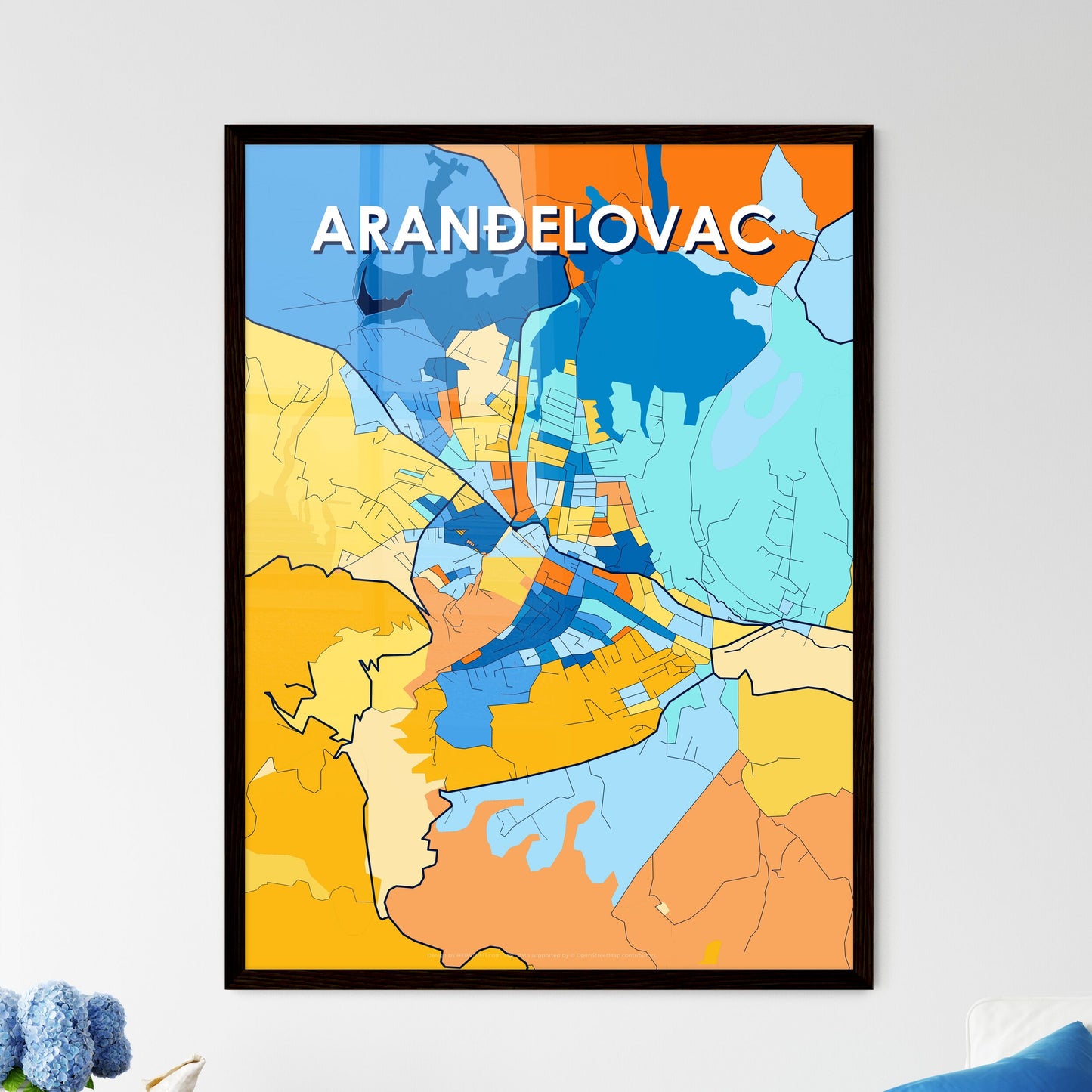 ARANĐELOVAC SERBIA Vibrant Colorful Art Map Poster Blue Orange