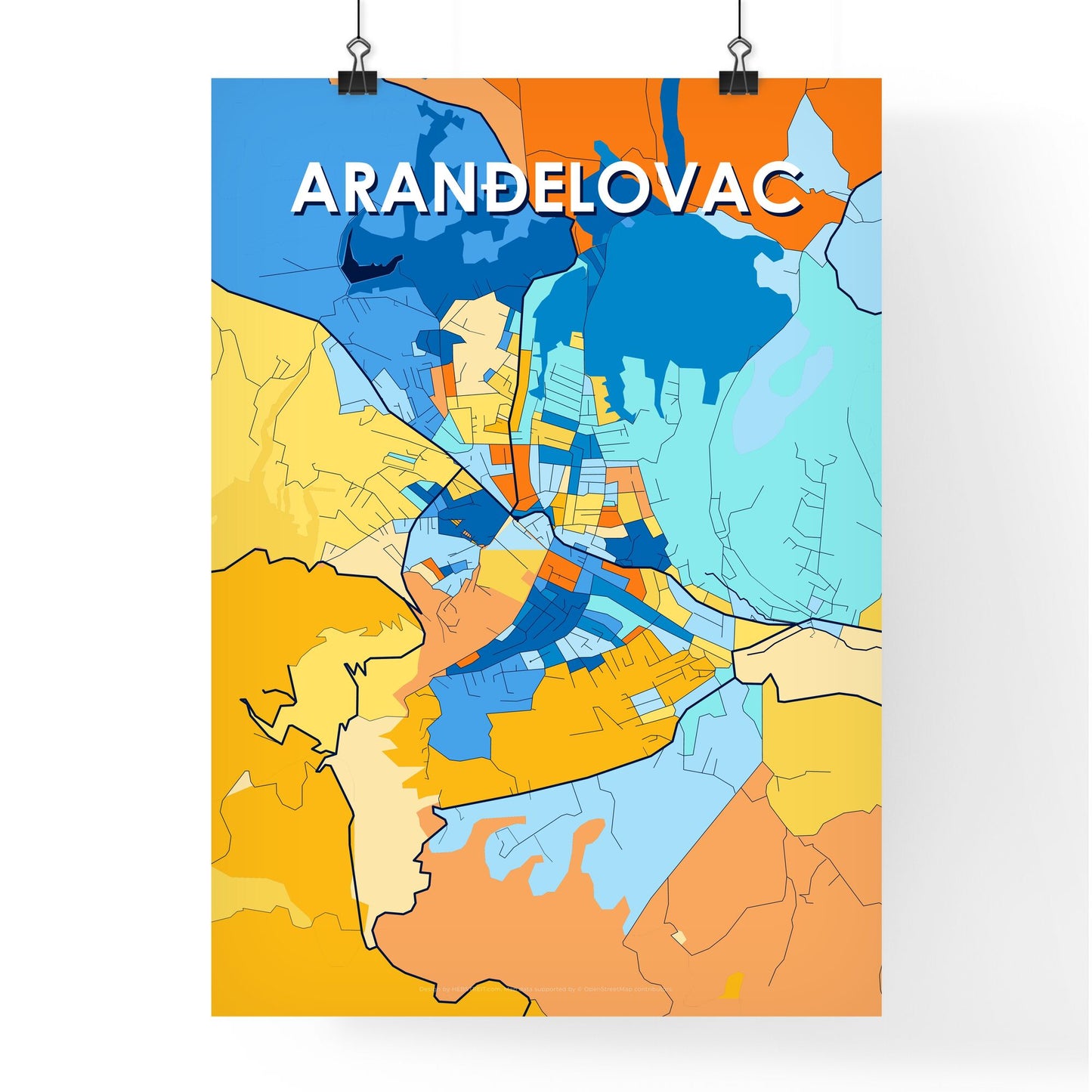 ARANĐELOVAC SERBIA Vibrant Colorful Art Map Poster Blue Orange