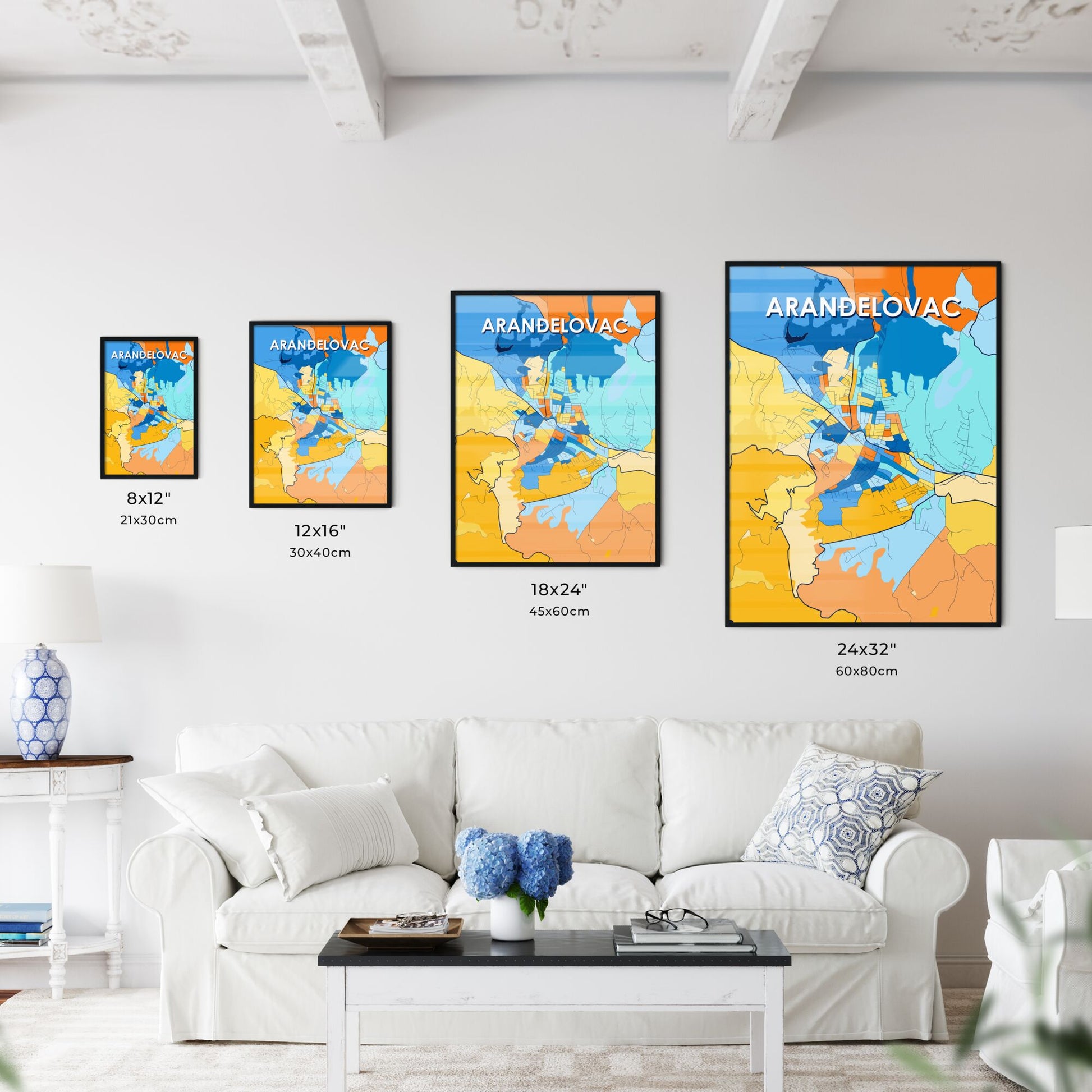 ARANĐELOVAC SERBIA Vibrant Colorful Art Map Poster Blue Orange