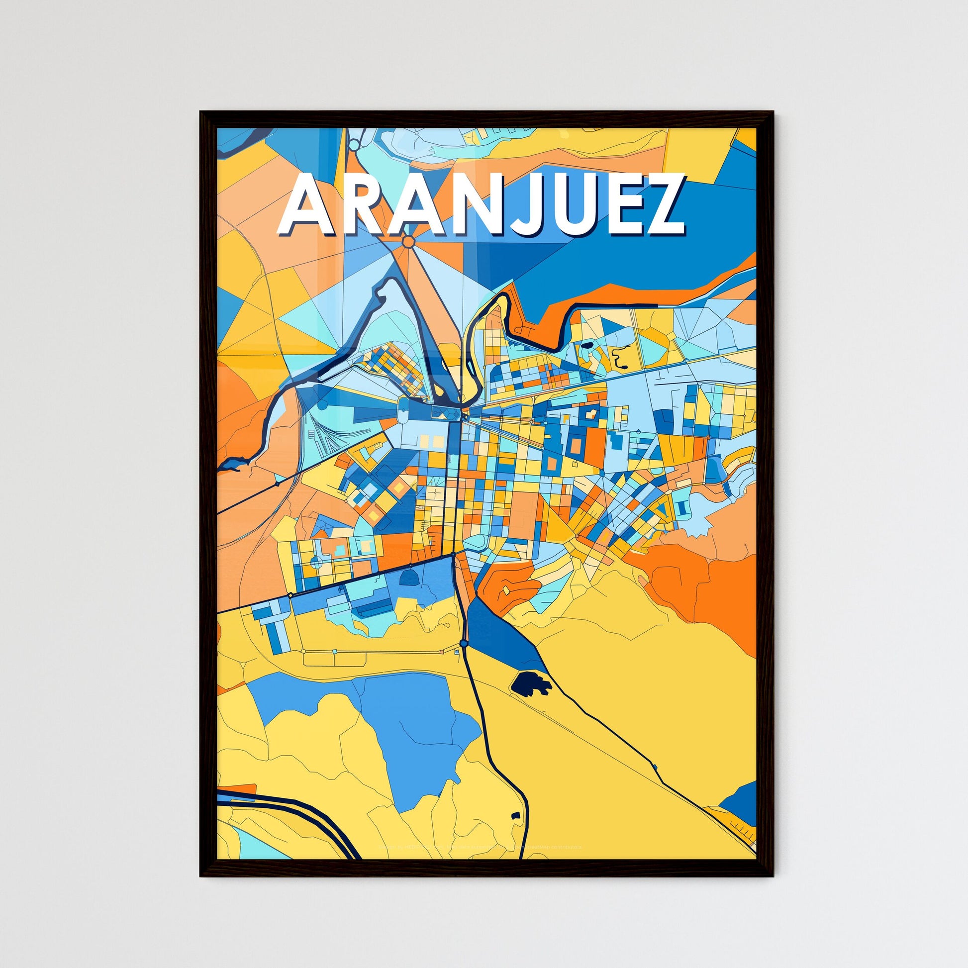 ARANJUEZ SPAIN Vibrant Colorful Art Map Poster Blue Orange