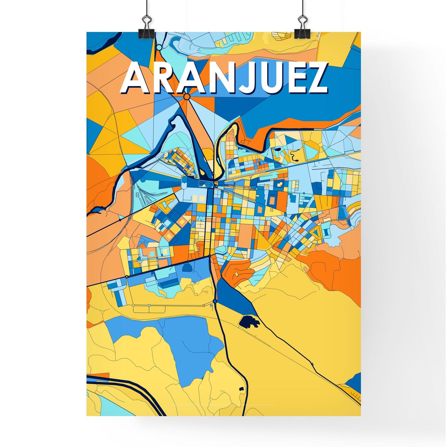 ARANJUEZ SPAIN Vibrant Colorful Art Map Poster Blue Orange