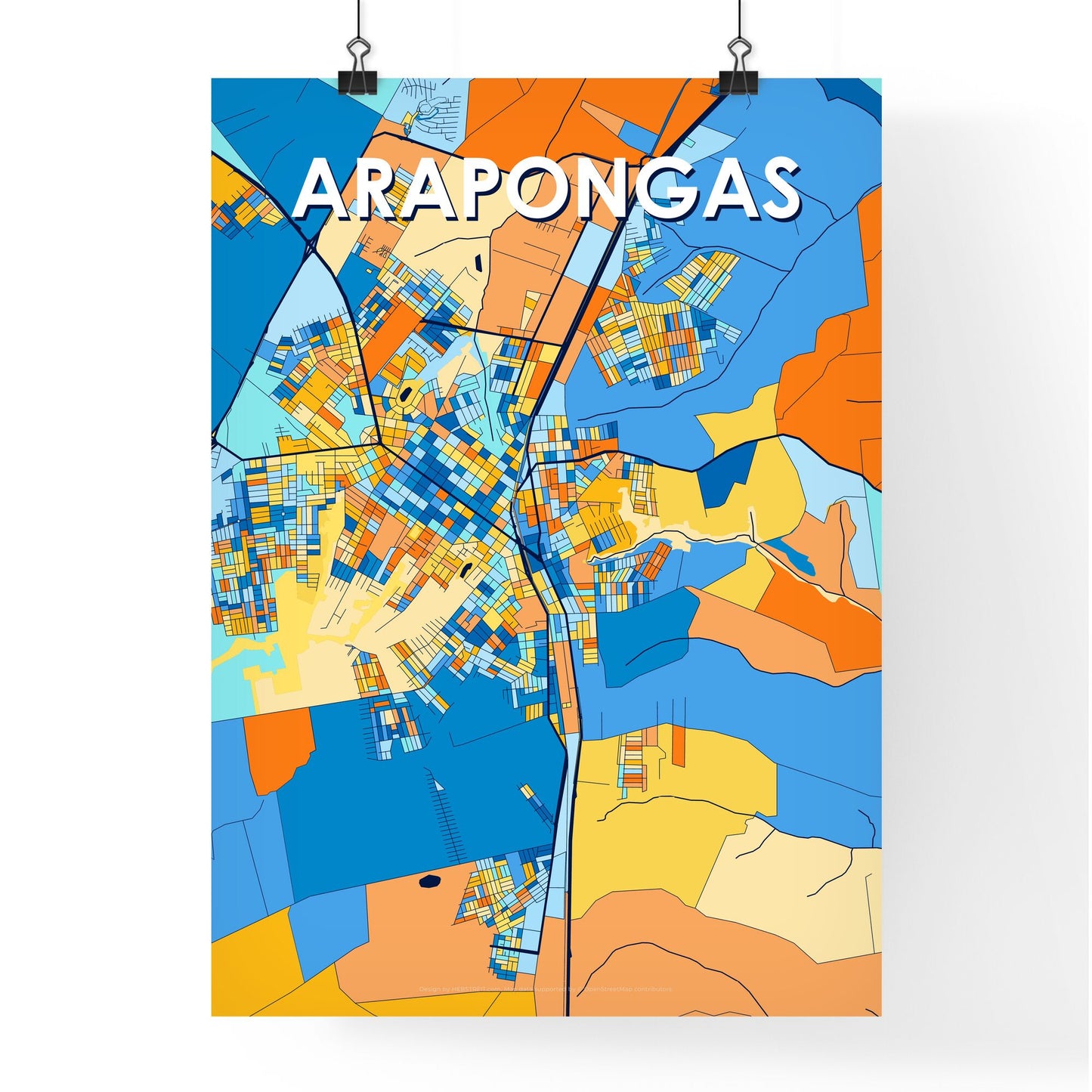 ARAPONGAS BRAZIL Vibrant Colorful Art Map Poster Blue Orange