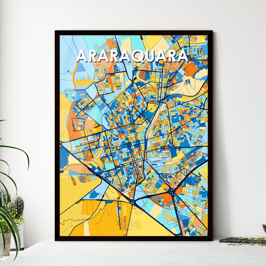 ARARAQUARA BRAZIL Vibrant Colorful Art Map Poster Blue Orange