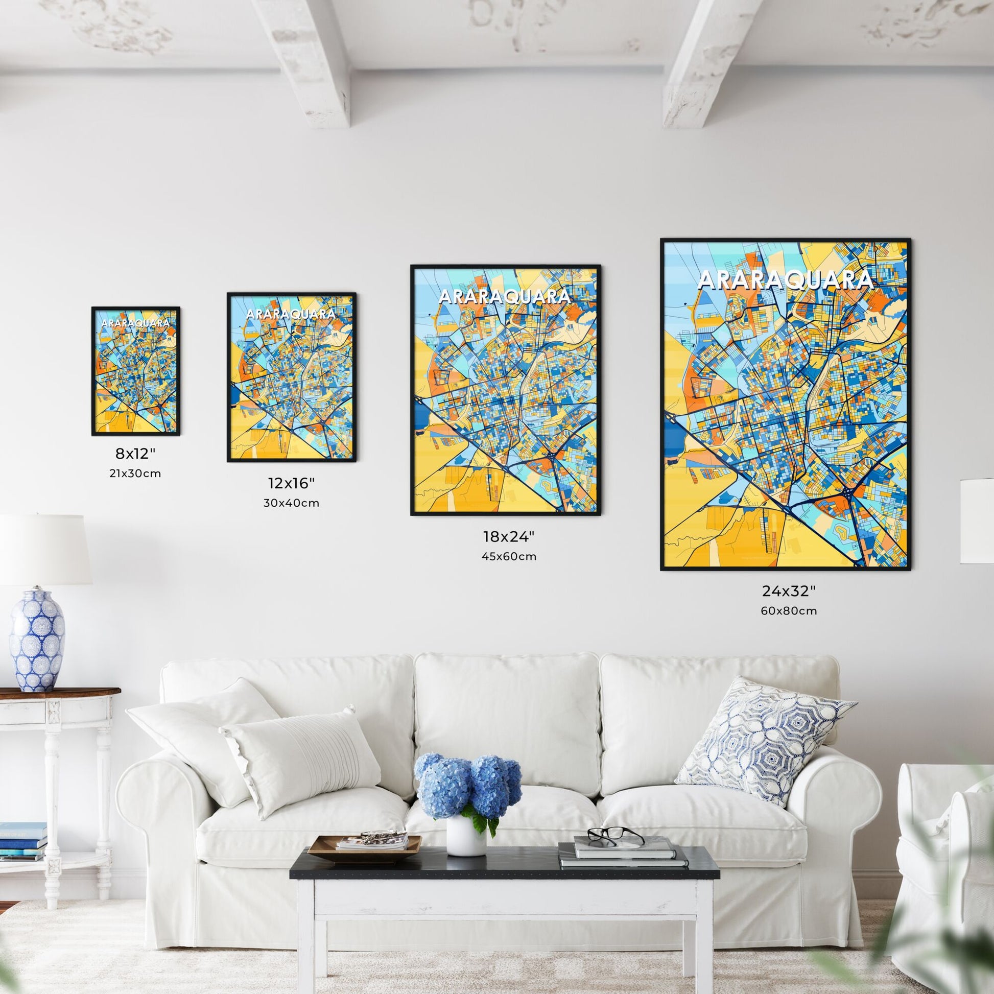 ARARAQUARA BRAZIL Vibrant Colorful Art Map Poster Blue Orange