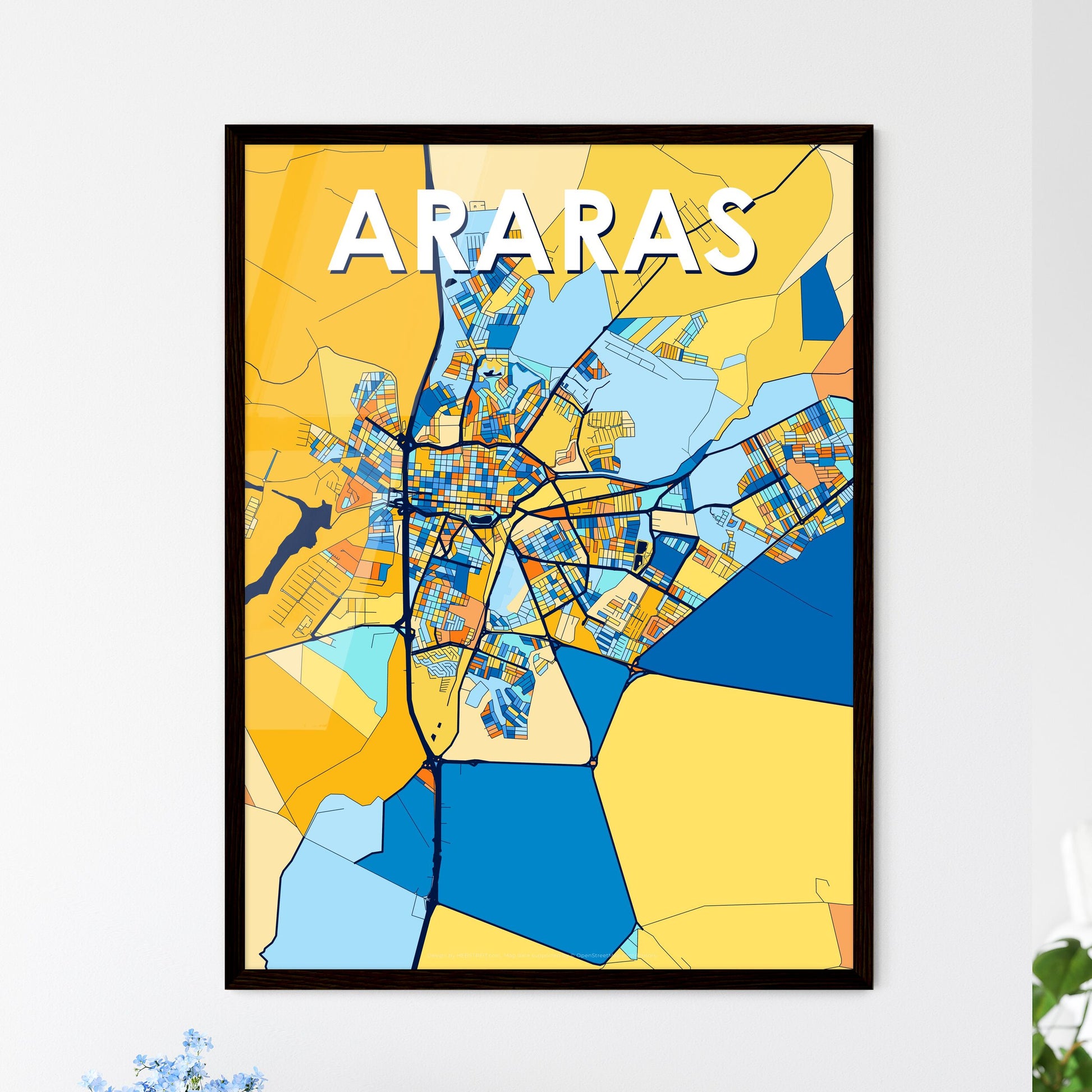 ARARAS BRAZIL Vibrant Colorful Art Map Poster Blue Orange