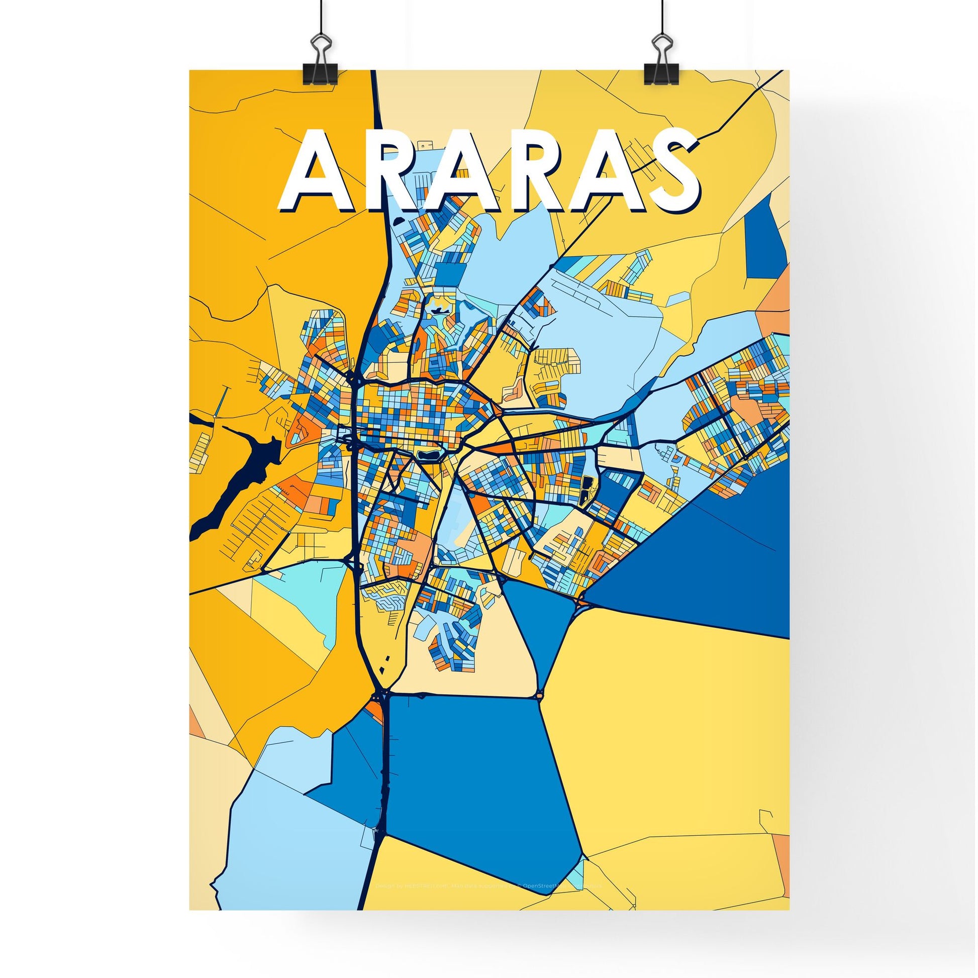 ARARAS BRAZIL Vibrant Colorful Art Map Poster Blue Orange