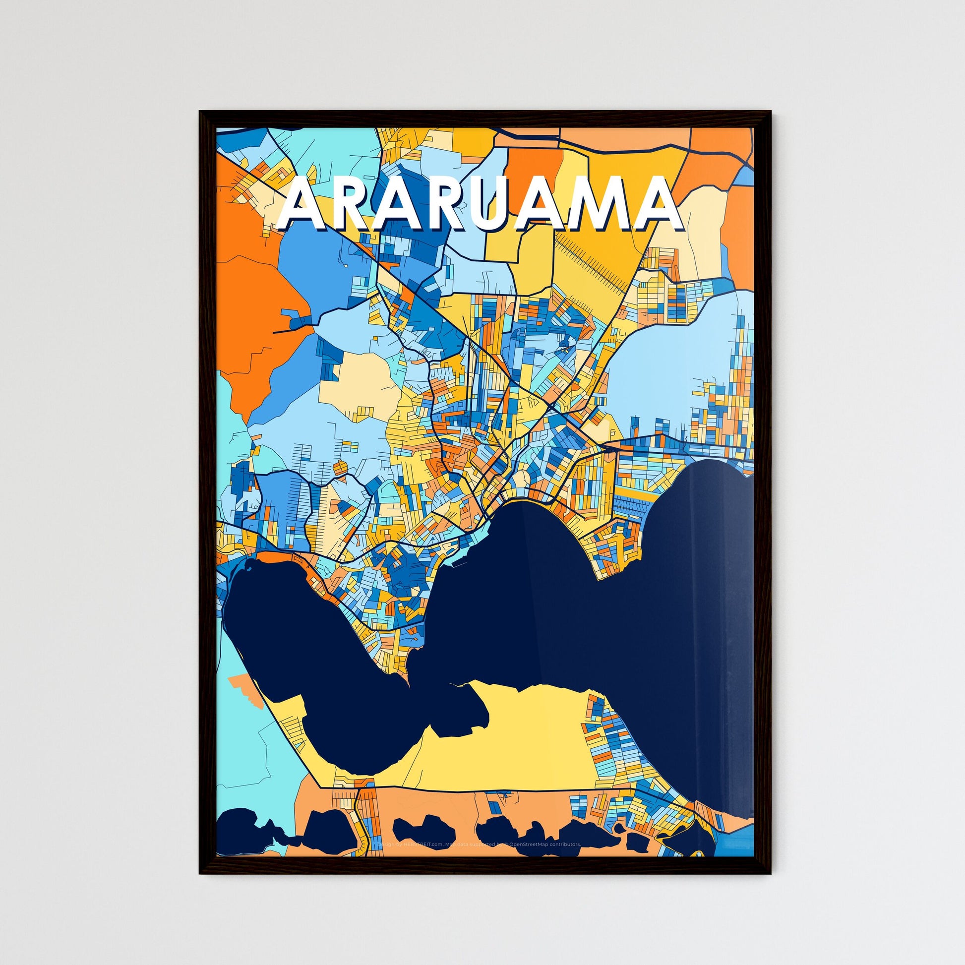 ARARUAMA BRAZIL Vibrant Colorful Art Map Poster Blue Orange