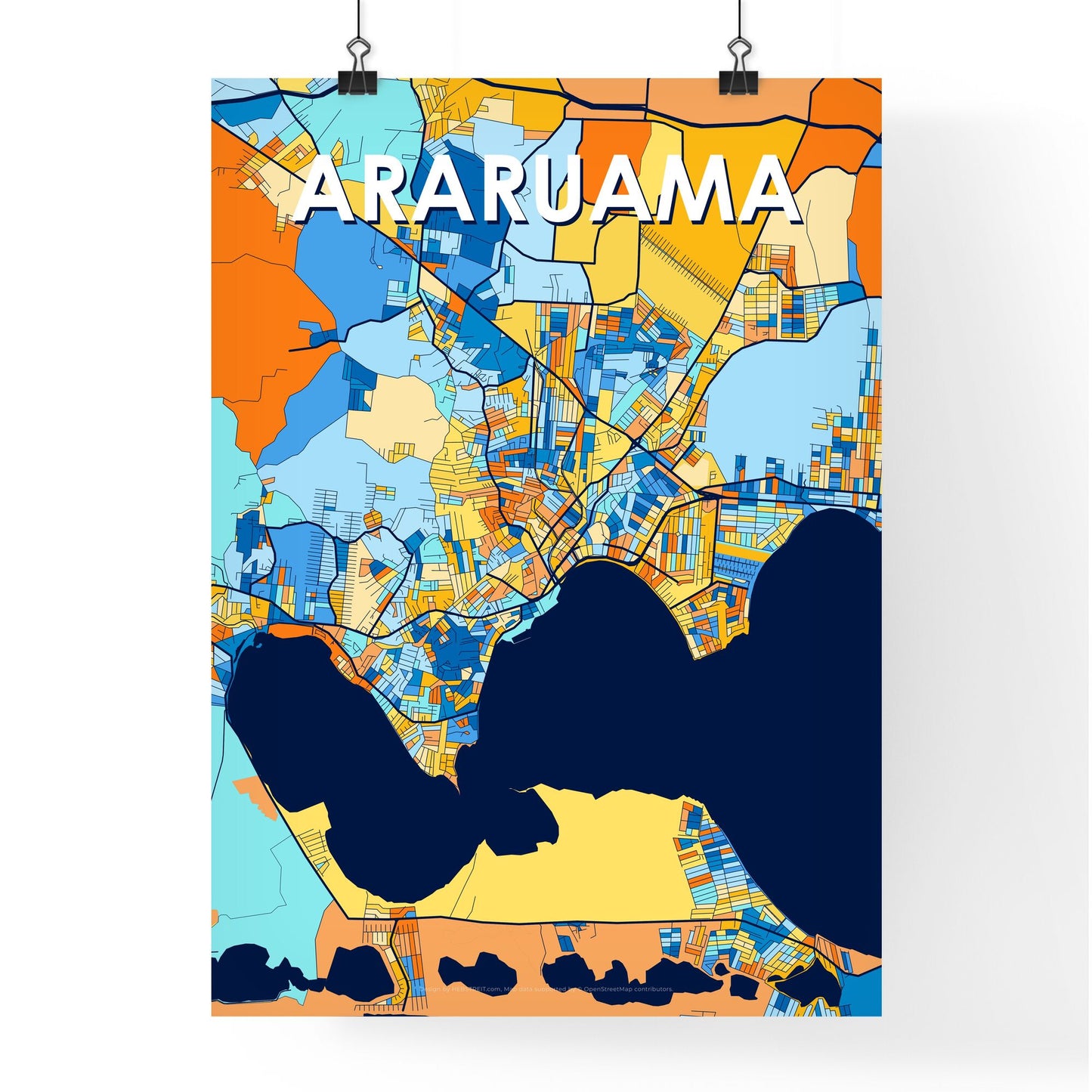 ARARUAMA BRAZIL Vibrant Colorful Art Map Poster Blue Orange