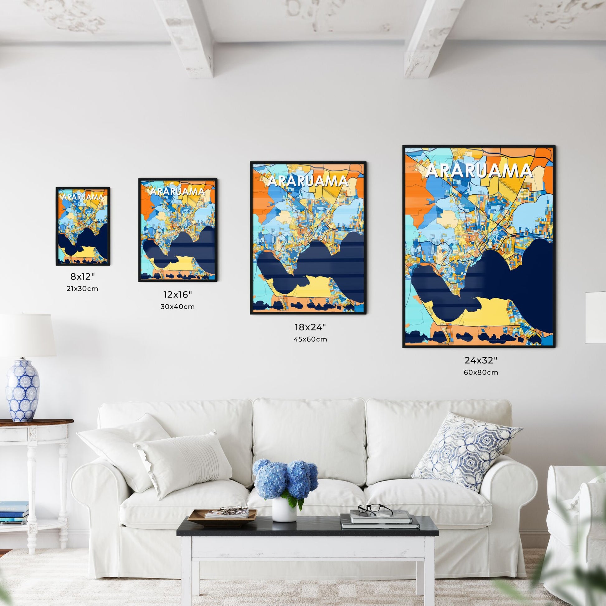 ARARUAMA BRAZIL Vibrant Colorful Art Map Poster Blue Orange