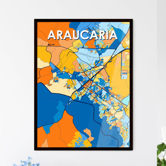 ARAUCARIA BRAZIL Vibrant Colorful Art Map Poster Blue Orange