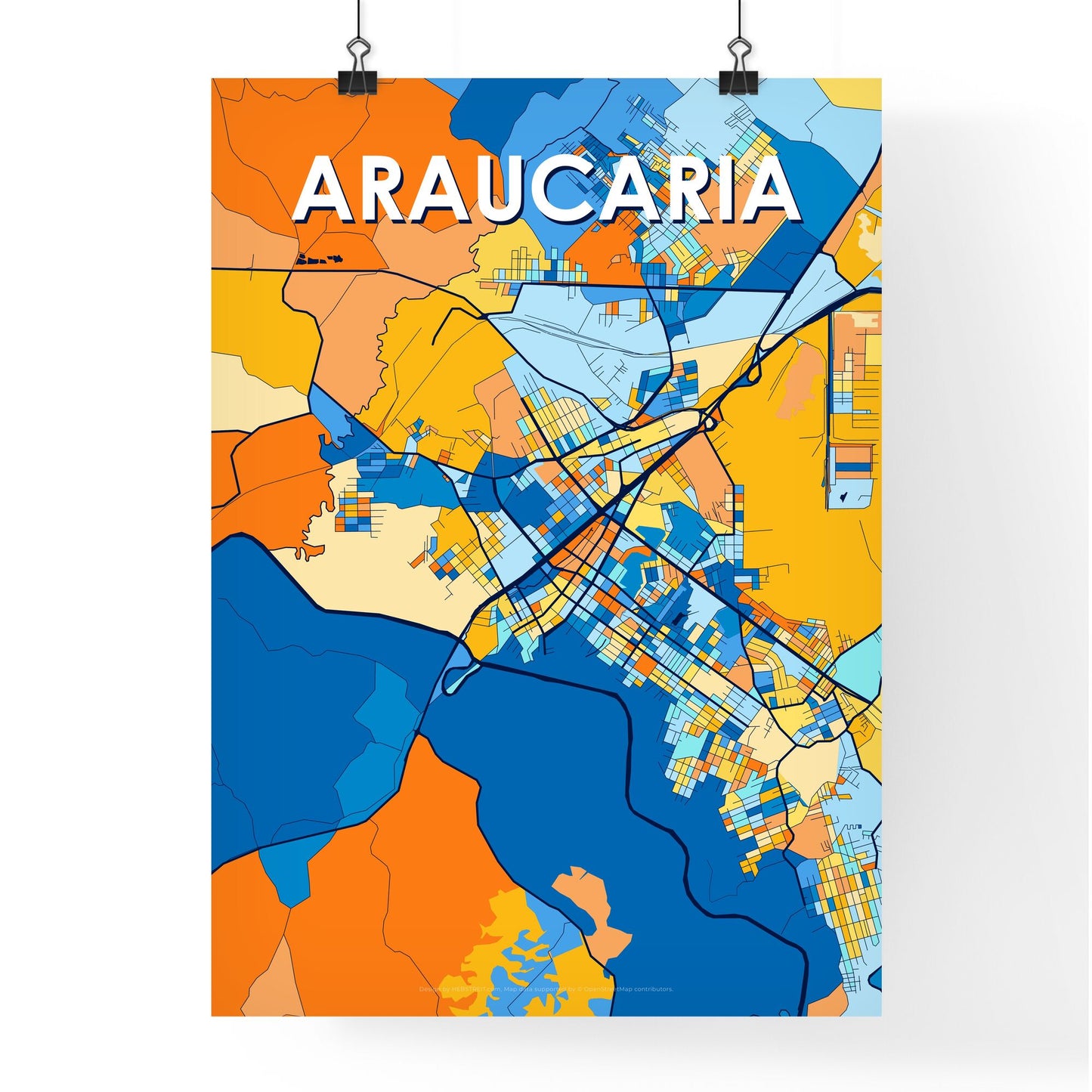 ARAUCARIA BRAZIL Vibrant Colorful Art Map Poster Blue Orange