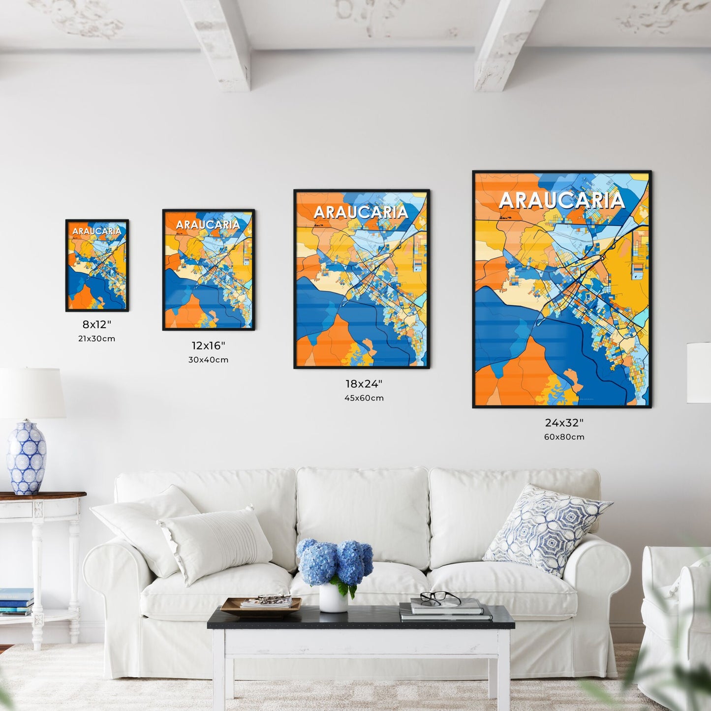 ARAUCARIA BRAZIL Vibrant Colorful Art Map Poster Blue Orange