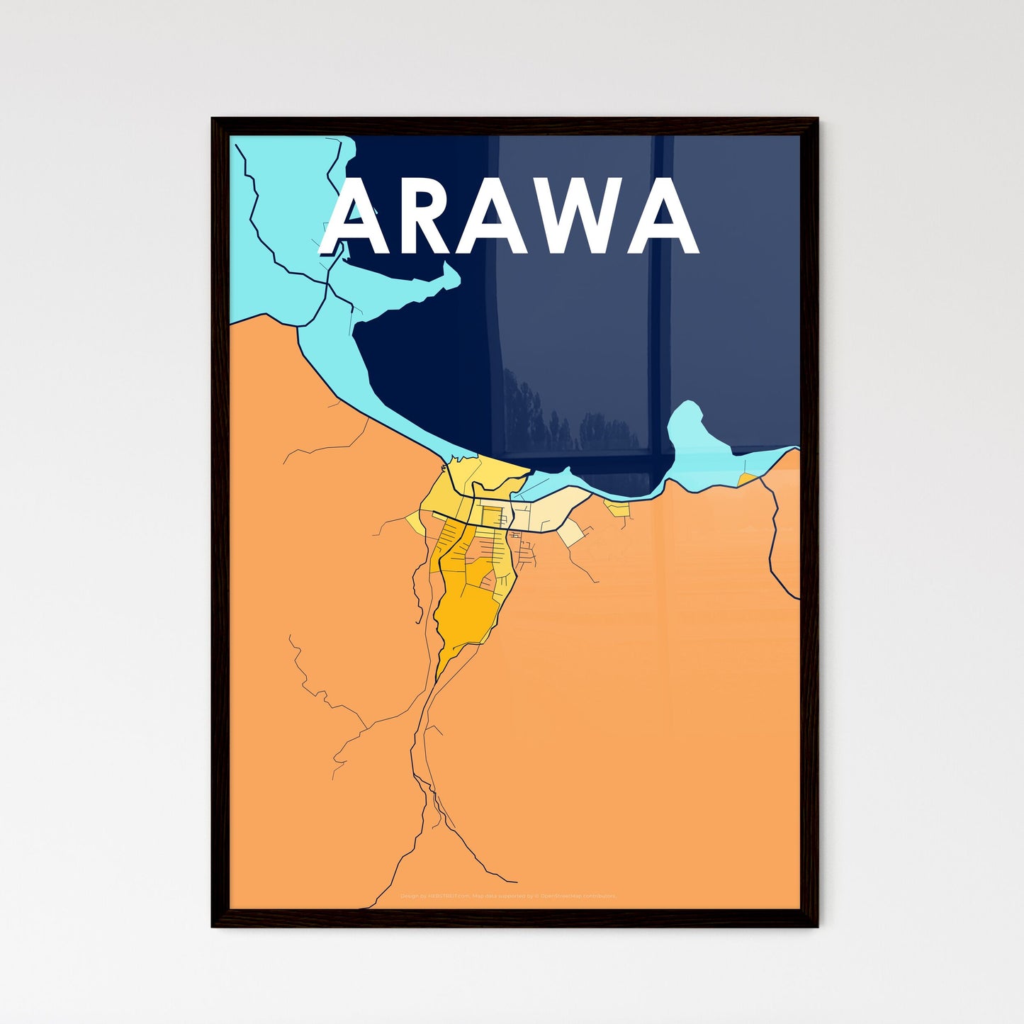 ARAWA PAPUA NEW GUINEA Vibrant Colorful Art Map Poster Blue Orange