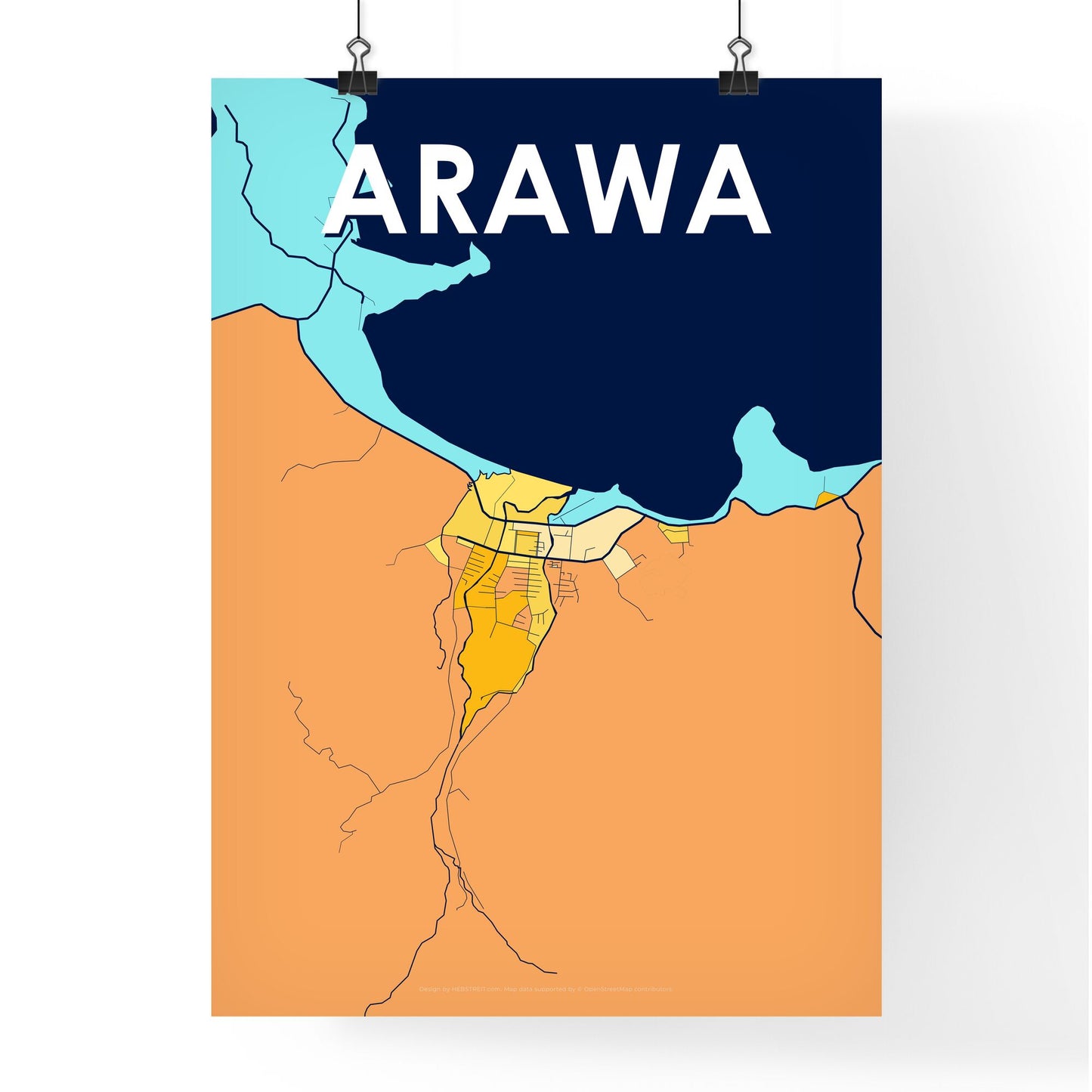 ARAWA PAPUA NEW GUINEA Vibrant Colorful Art Map Poster Blue Orange