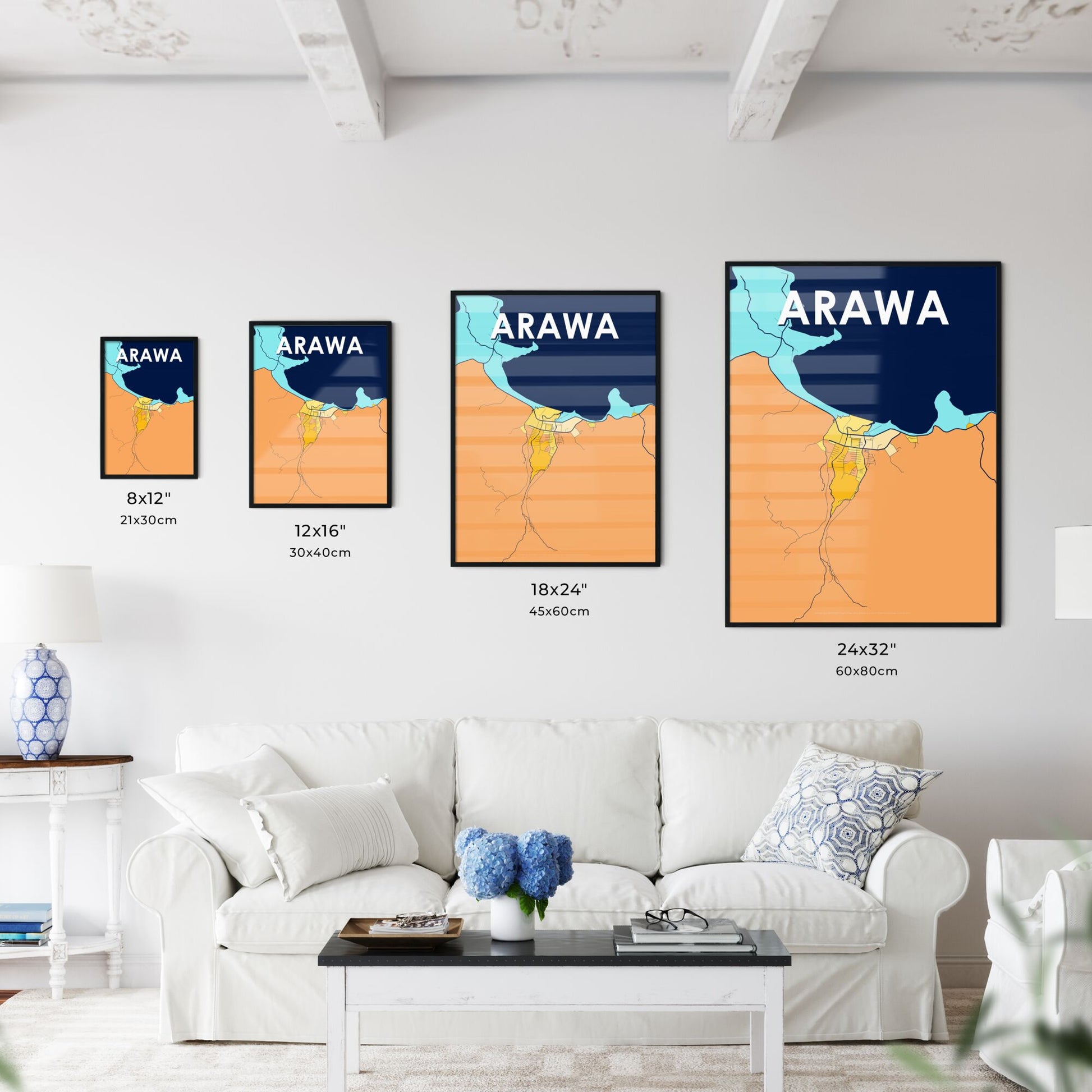 ARAWA PAPUA NEW GUINEA Vibrant Colorful Art Map Poster Blue Orange