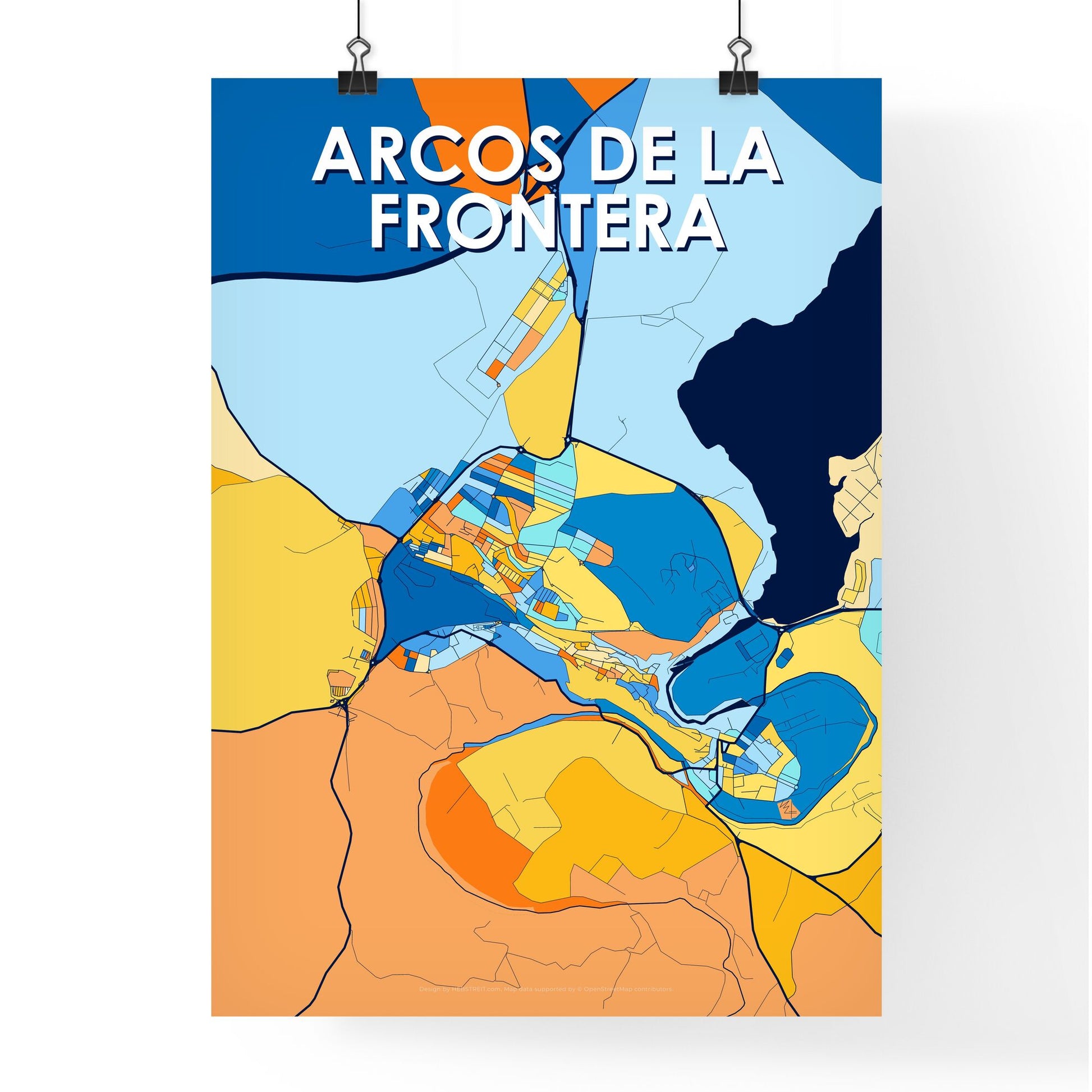 ARCOS DE LA FRONTERA SPAIN Vibrant Colorful Art Map Poster Blue Orange